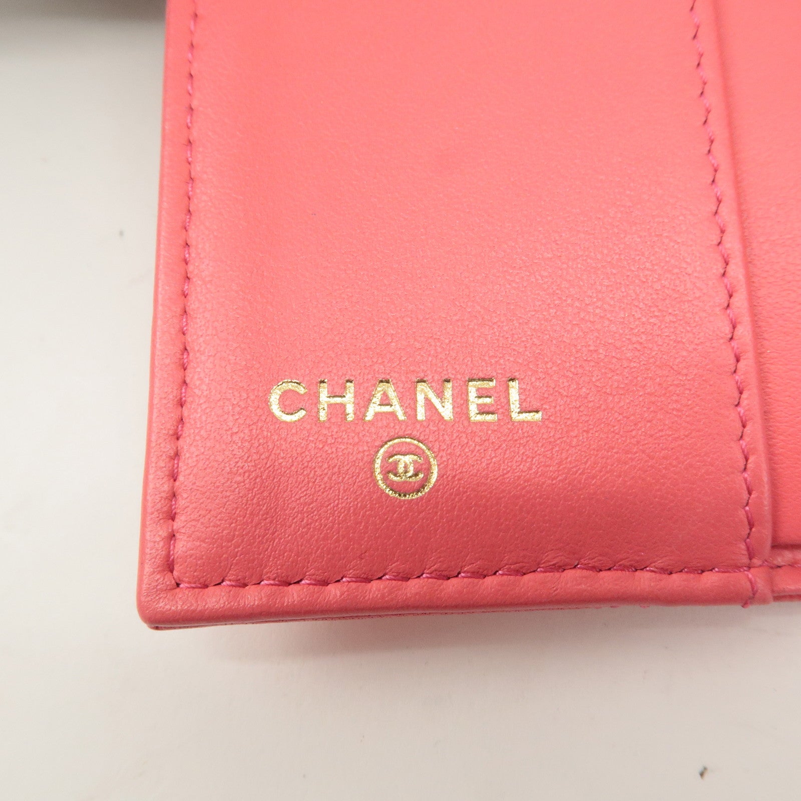 CHANEL Matelasse Lamb Skin Small Tri-fold Wallet Pink AP1789