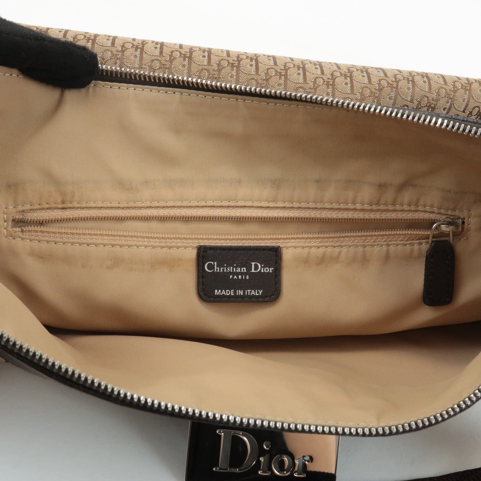 Christian Dior Trotter Canvas Leather Shoulder Bag Beige Brown Used