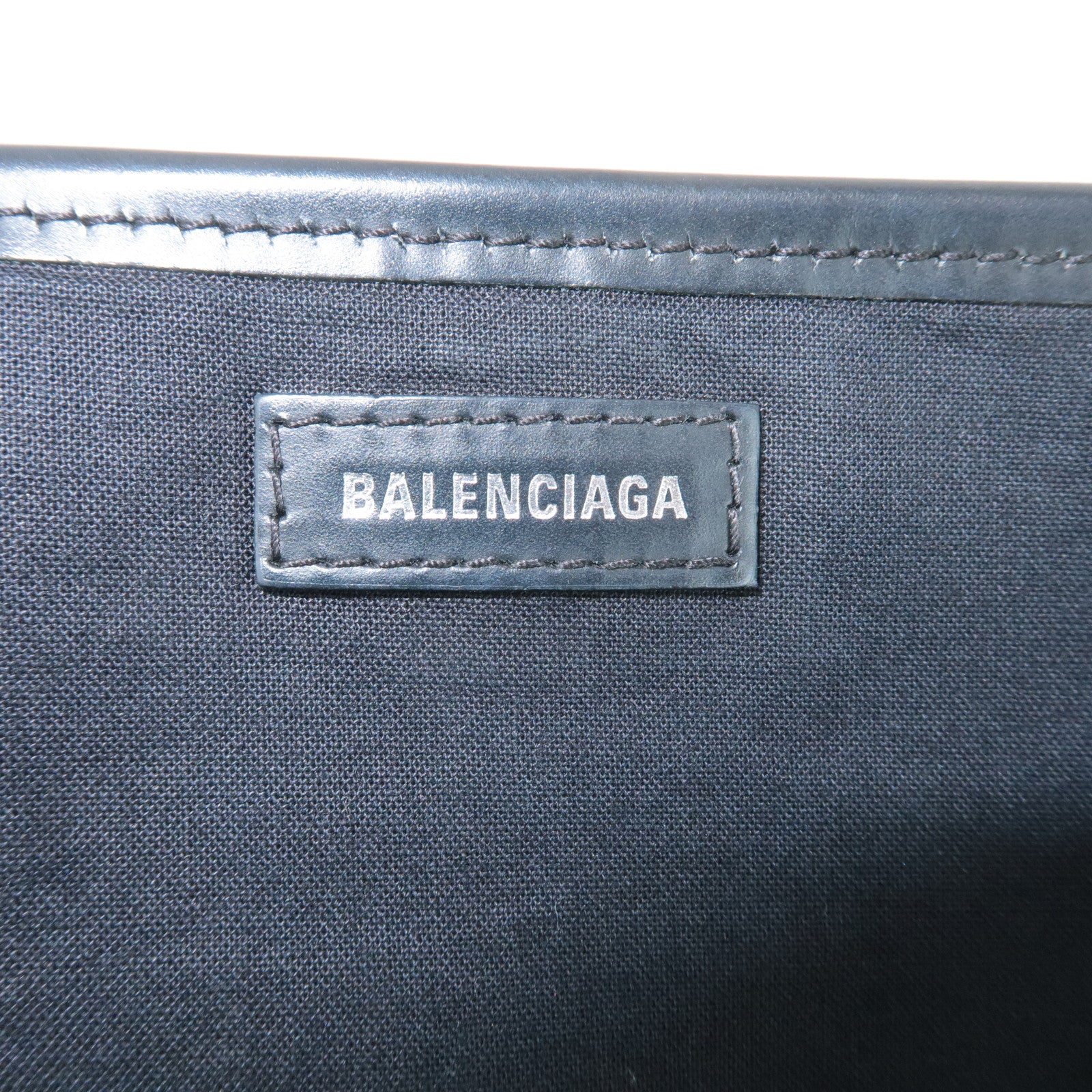 BALENCIAGA Navy Cabas S Canvas Leather Tote Hand Bag Navy 339933