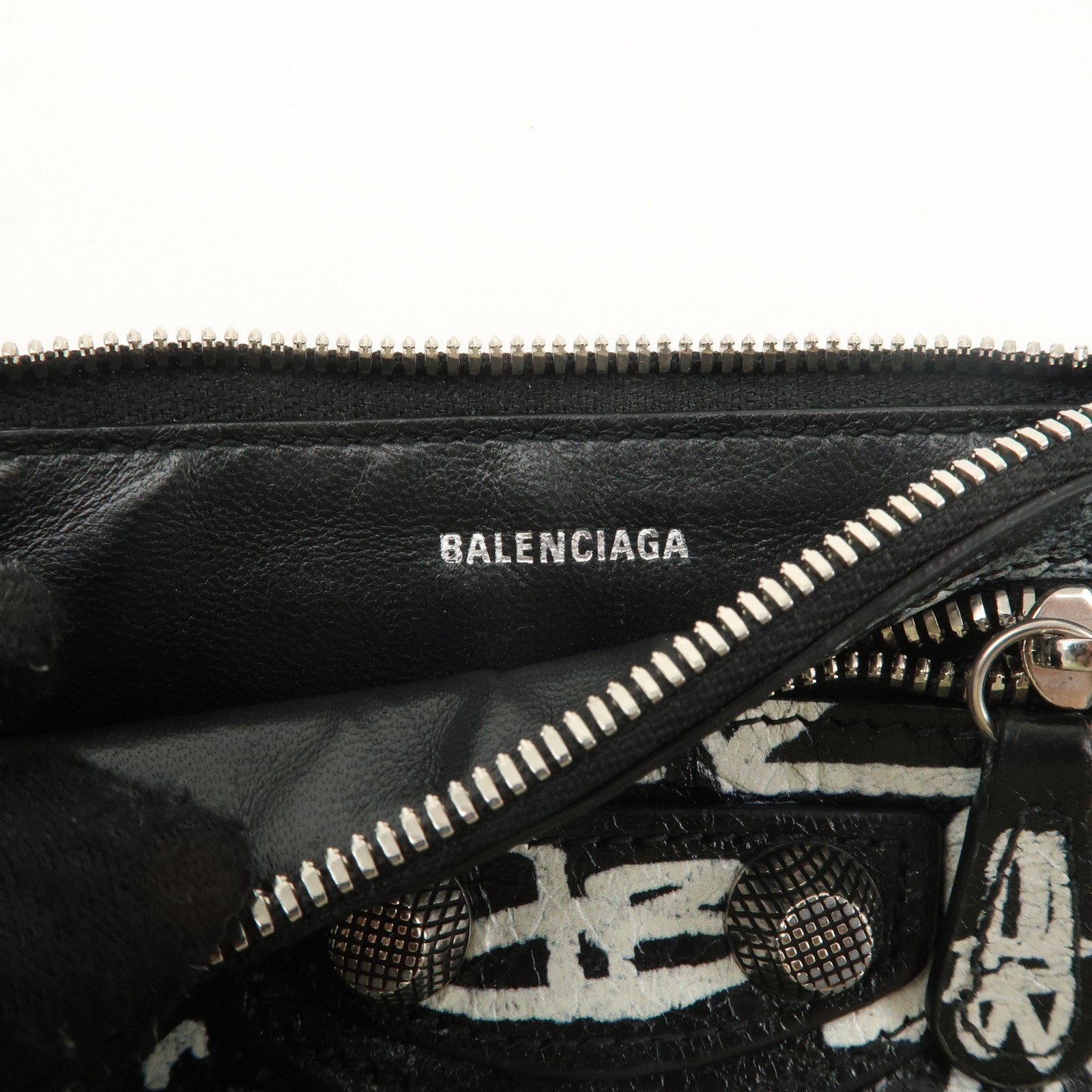 BALENCIAGA Leather Graffiti  Fragment Case Coin Case Black 715185