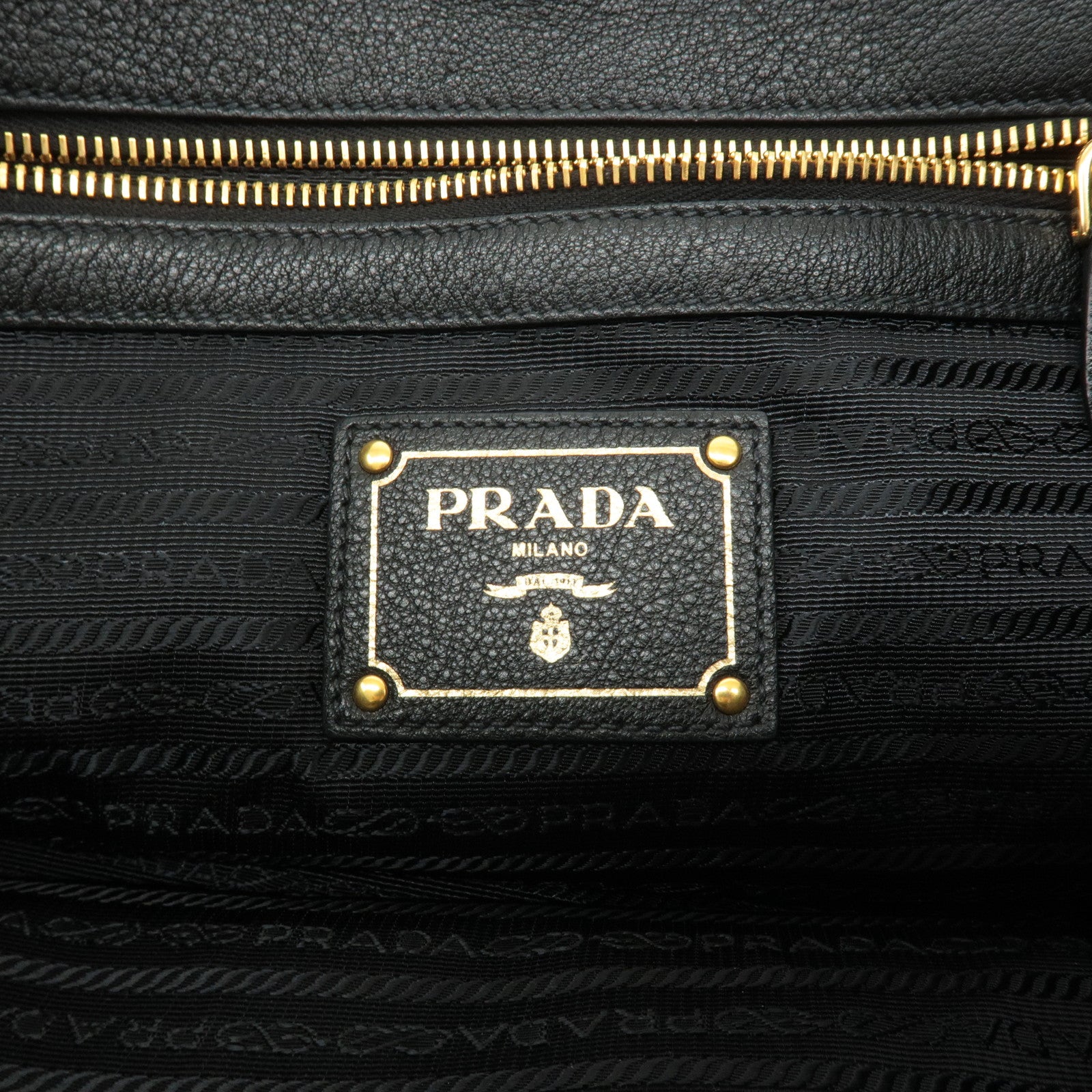 PRADA Logo Leather Tote Bag Shoulder Bag NERO Black 1BG100