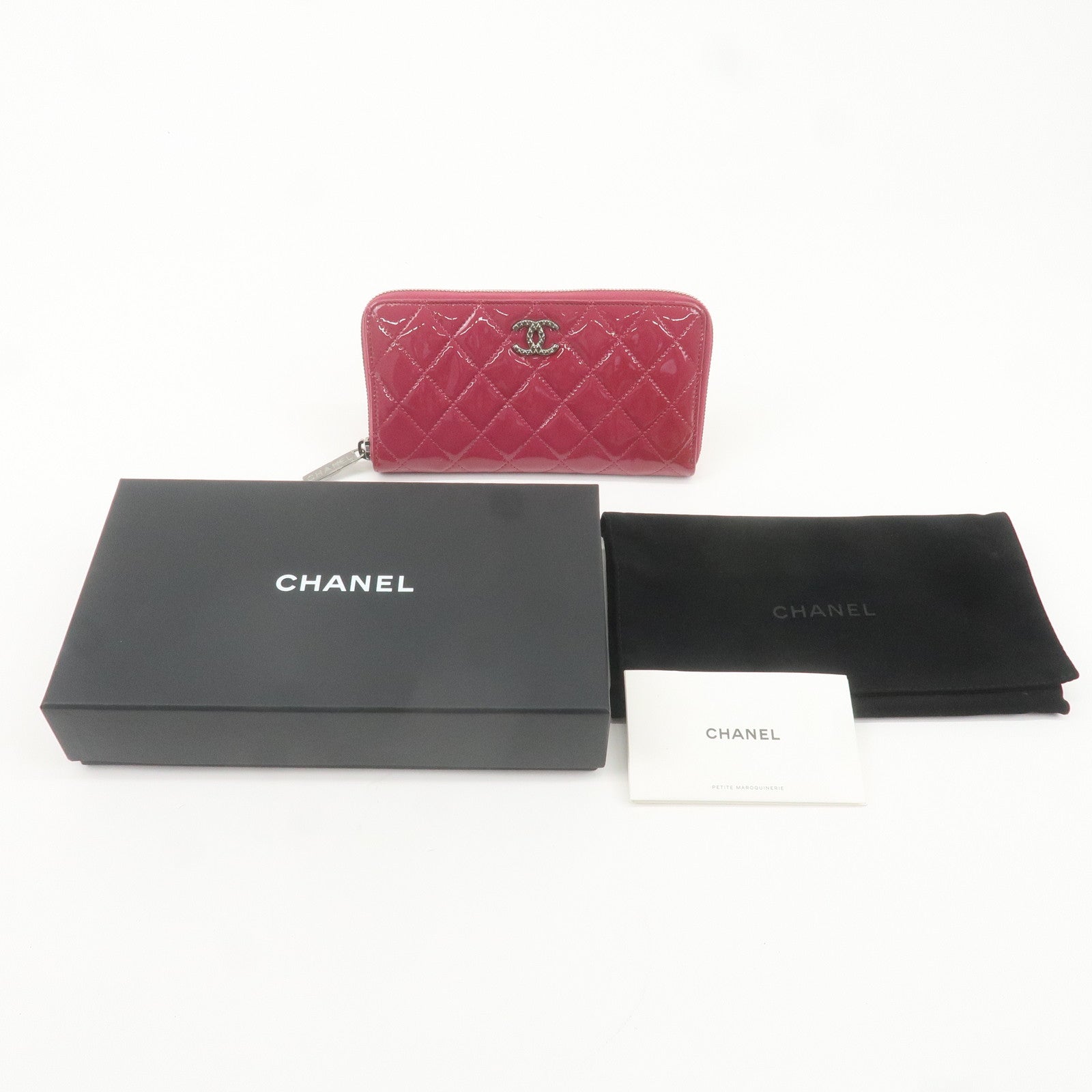 CHANEL Matelasse Patent Leather COCO Mark Round Zipper Long Wallet