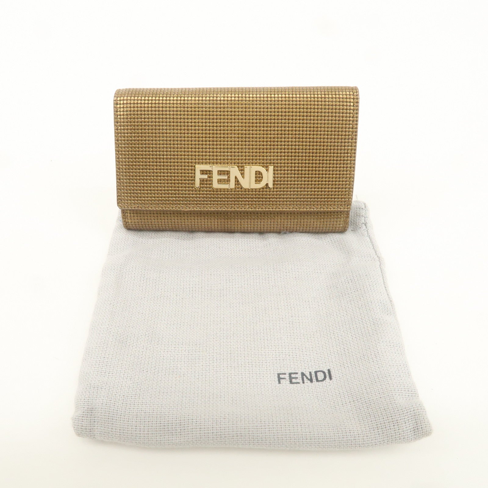 FENDI Leather 6 Rings Key Case Brown Gold 8AP079