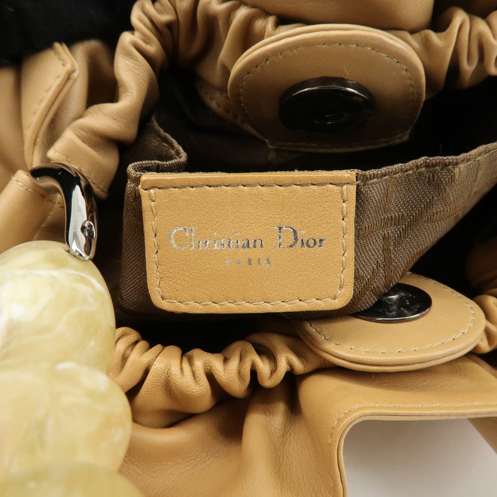 Christian Dior Maris Pearl Leather Hand Bag Beige Used