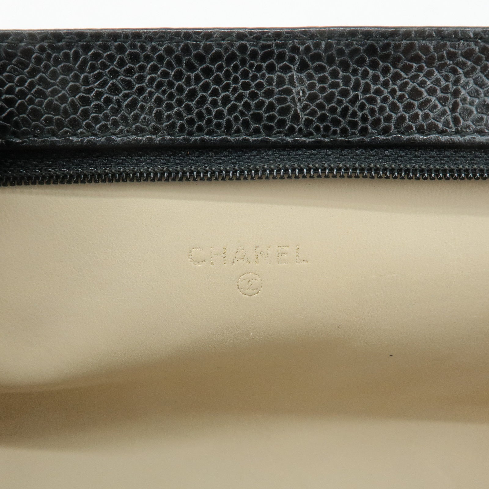 CHANEL Caviar Skin Cosmetic Pouch Black Used