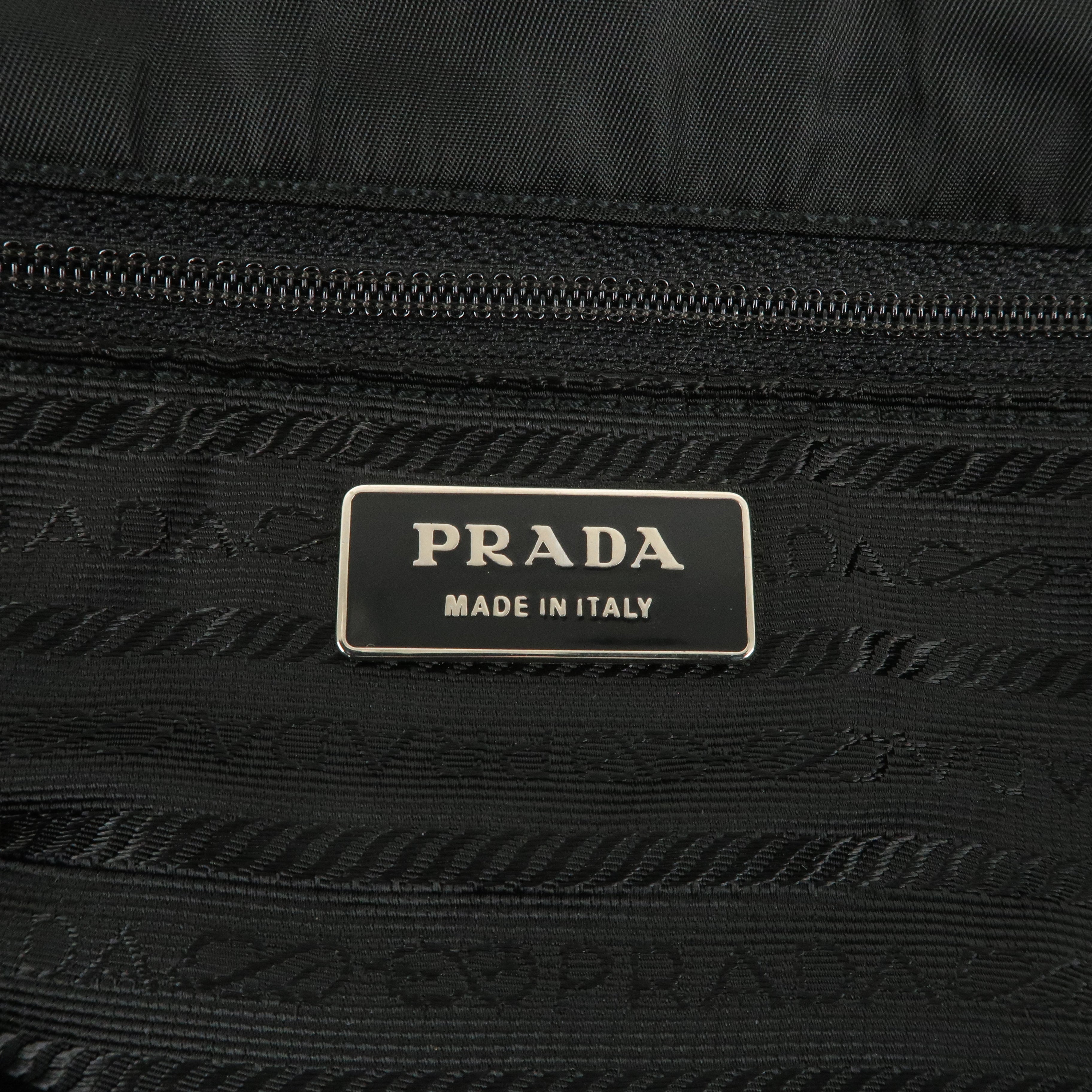 PRADA Logo Nylon Leather Tote Bag Shoulder Bag Black BR0410