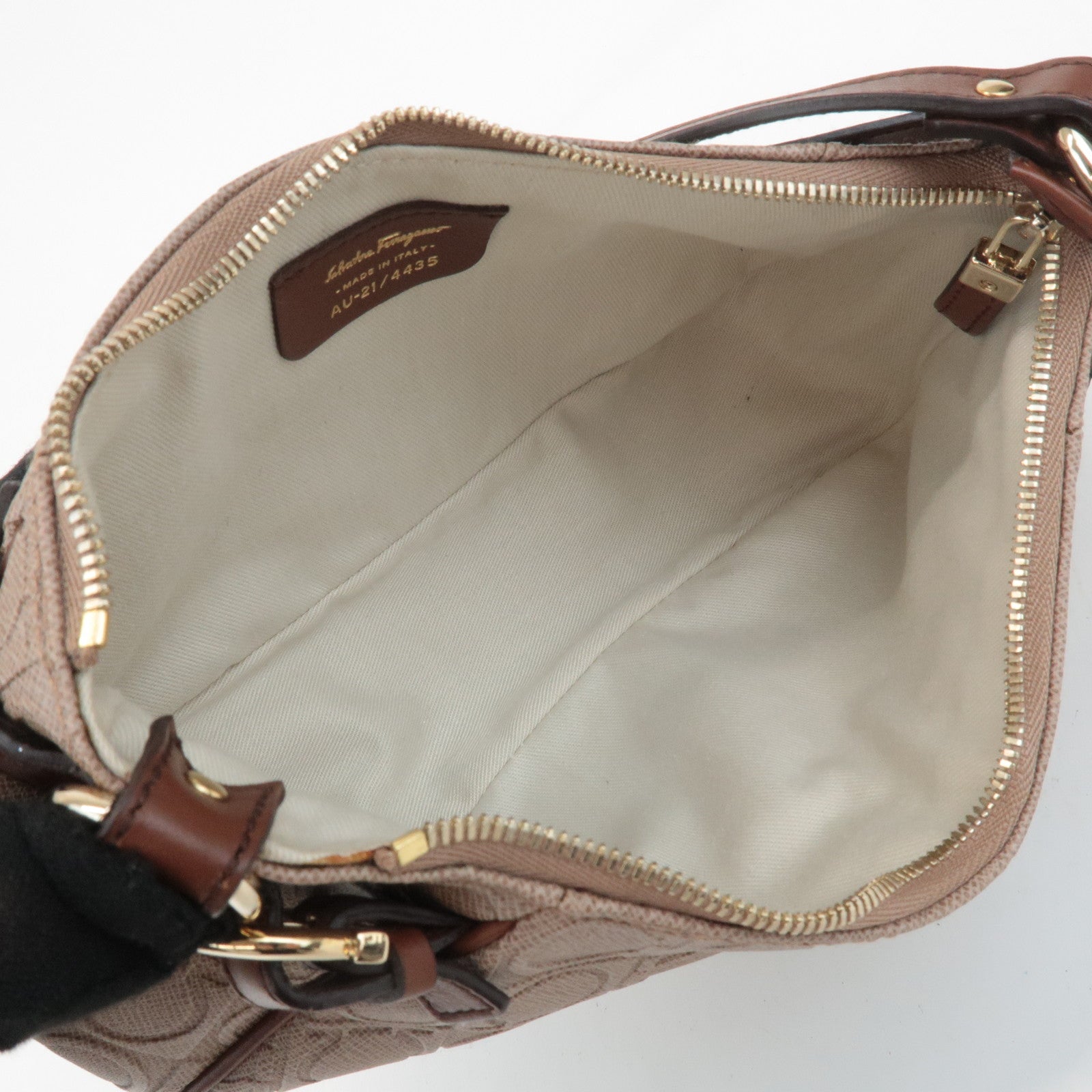 Ferragamo Gancini PVC Leather Shoulder Bag Pink Beige Brown