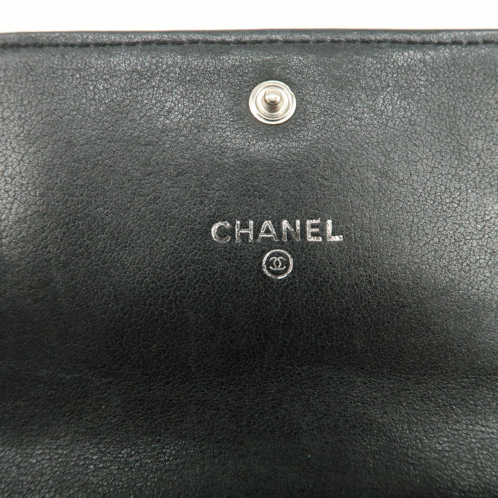 CHANEL V Stitch Lamb Skin COCO Mark Hook Bi-Fold Wallet Black