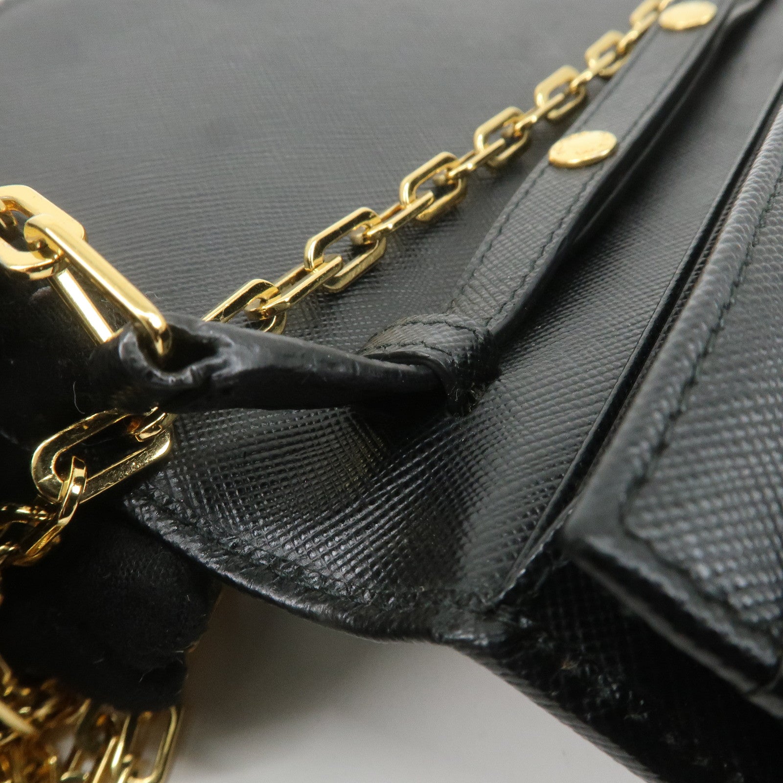 PRADA Saffiano Leather Chain Wallet Black 1MT440