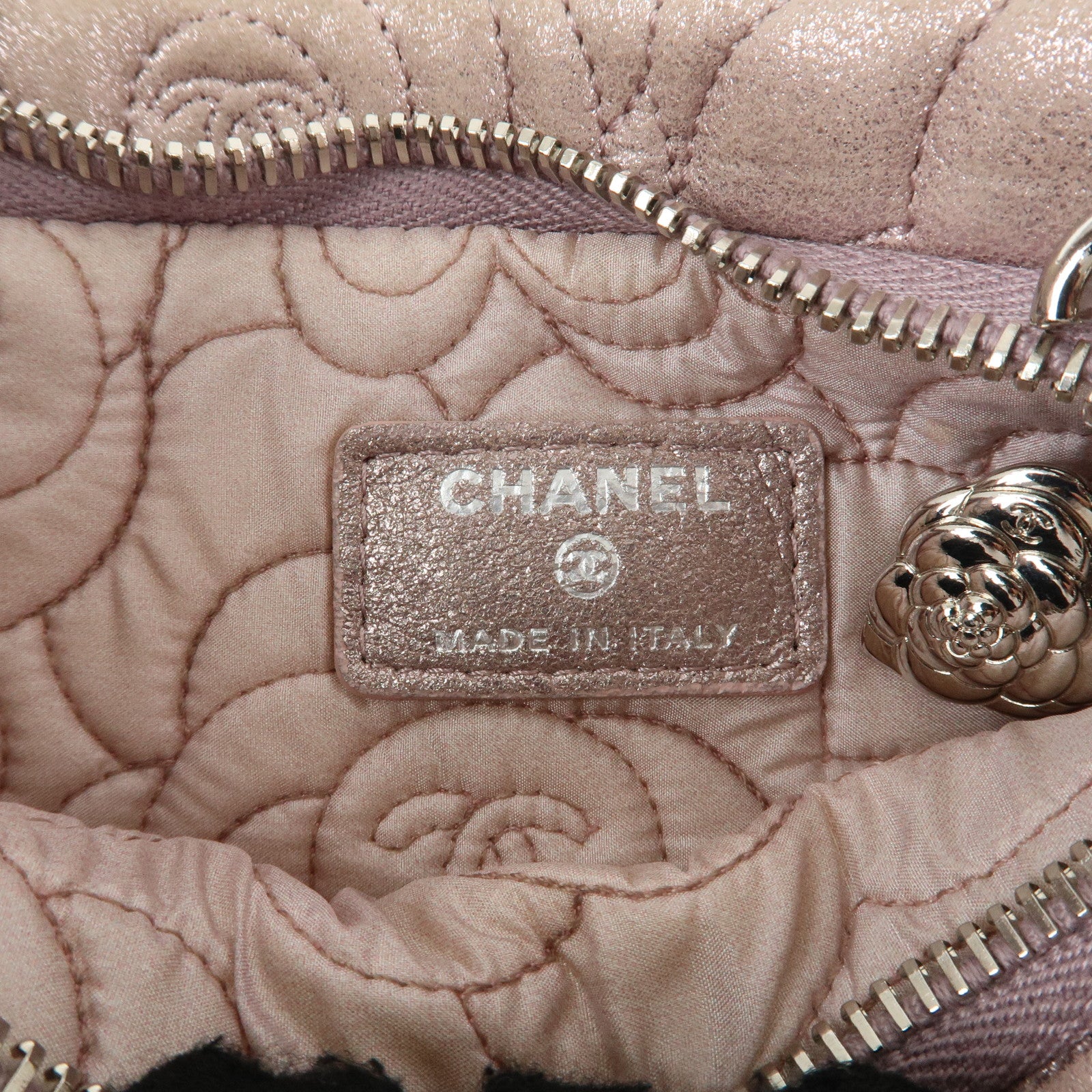 CHANEL Camelia Shiny Lambskin Chain Shoulder Bag Pink Used