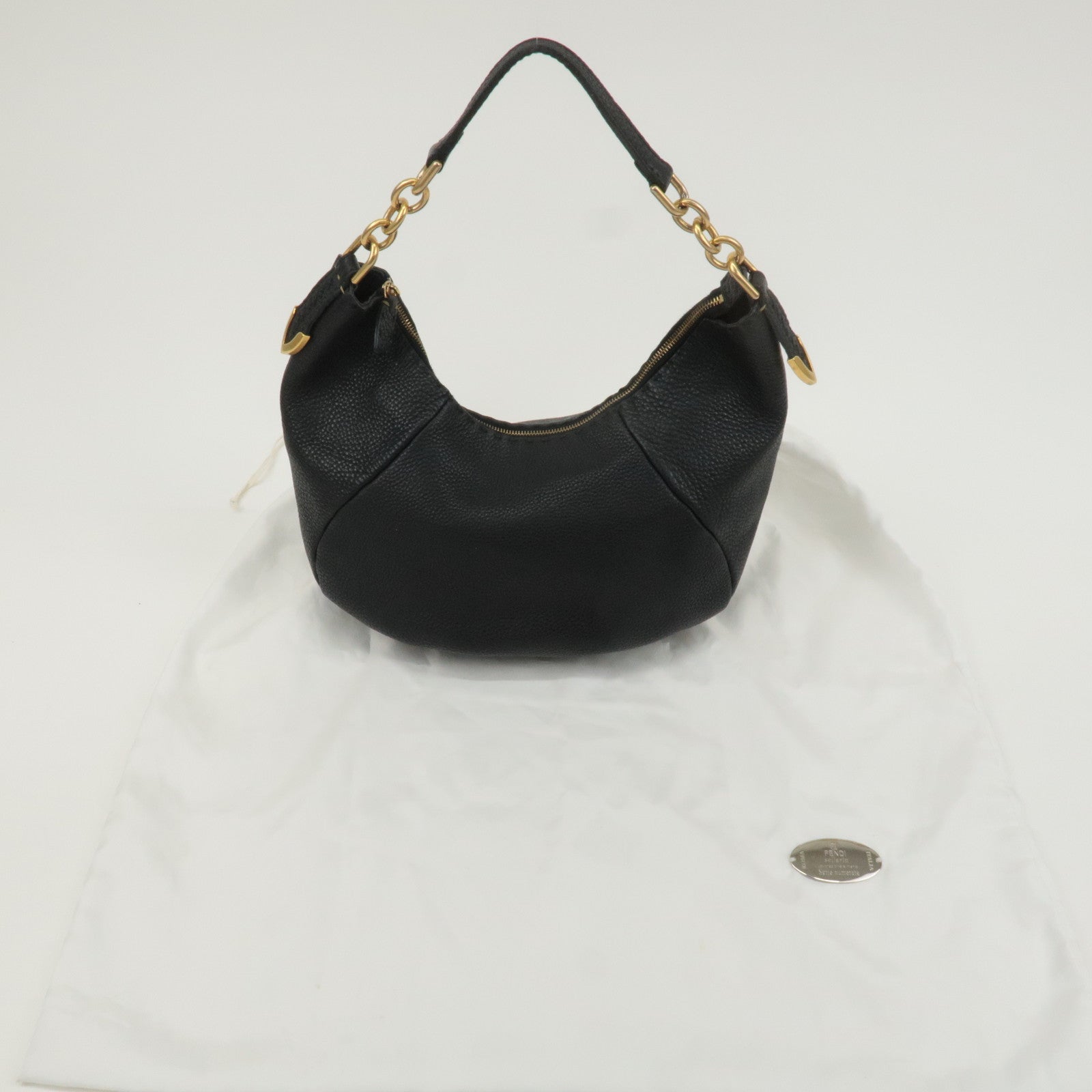 FENDI Selleria Leather One-Shoulder Bag Black 8BR618