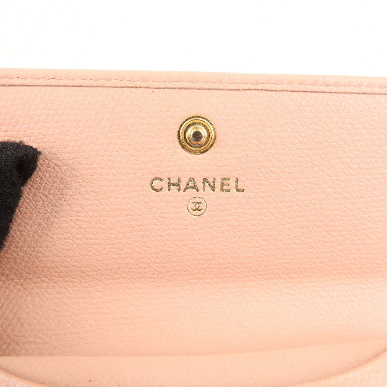 CHANEL COCO Button Leather Coin Purse Case Light Pink A20908