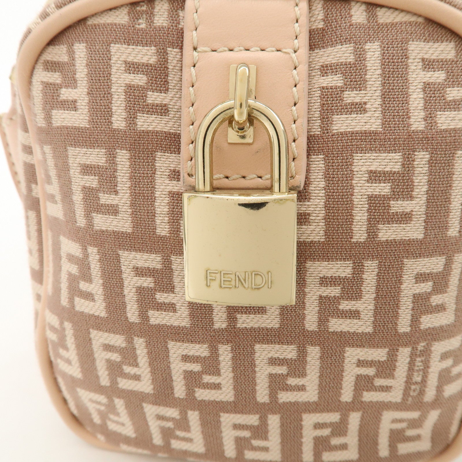 FENDI Zucchino Canvas Leather Mini Boston Bag Pink 8BL071