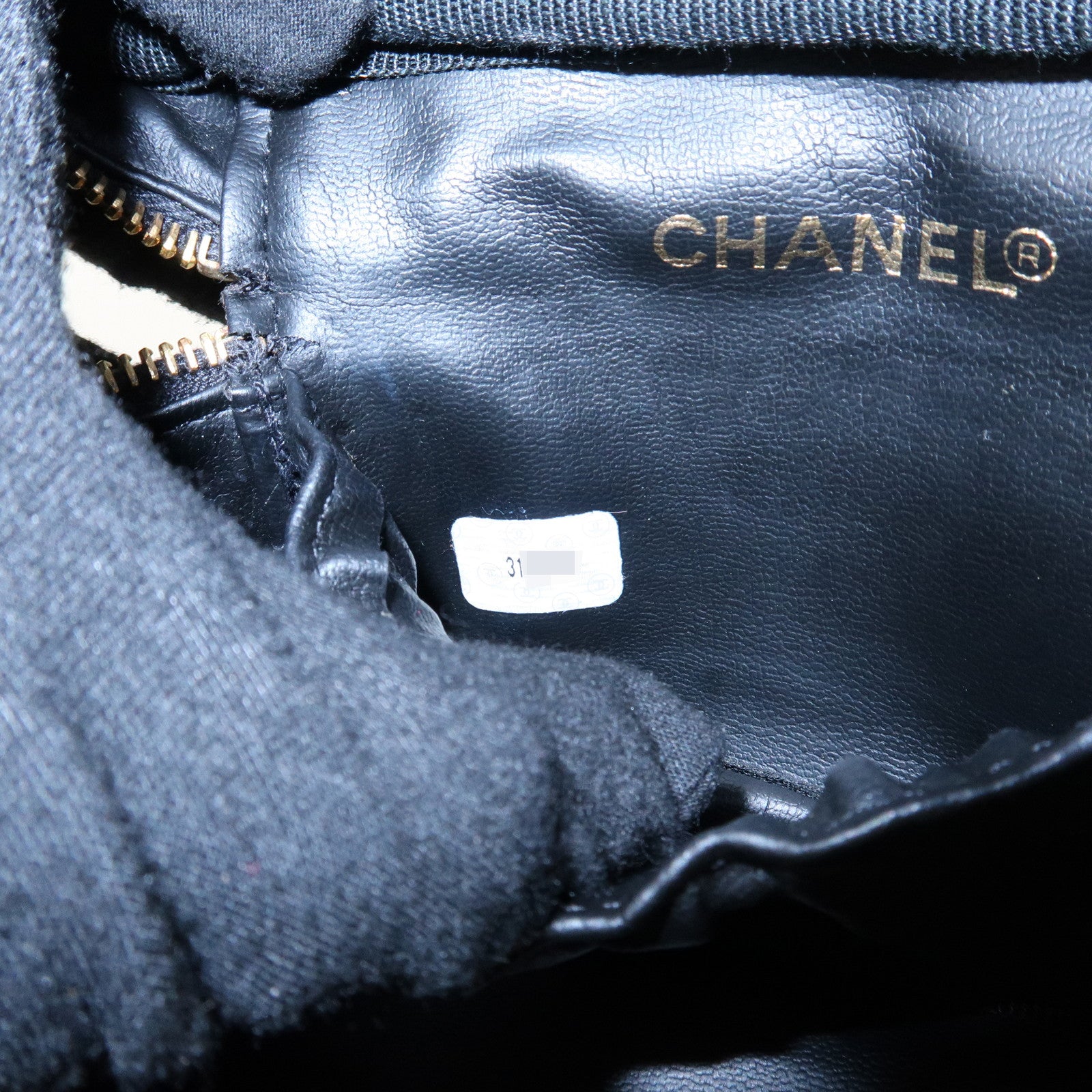 CHANEL Bicolore Lamb Skin Vanity Bag Cosmetic Pouch  Black A01618 Used