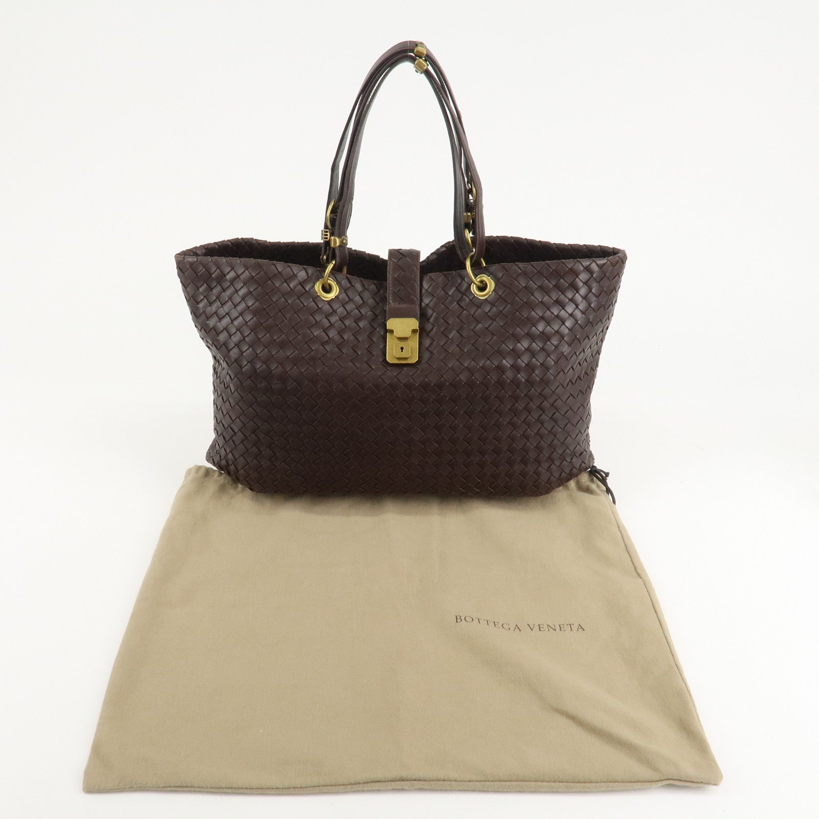 BOTTEGA VENETA Intrecciato Leather Tote Bag Dark Brown 162197