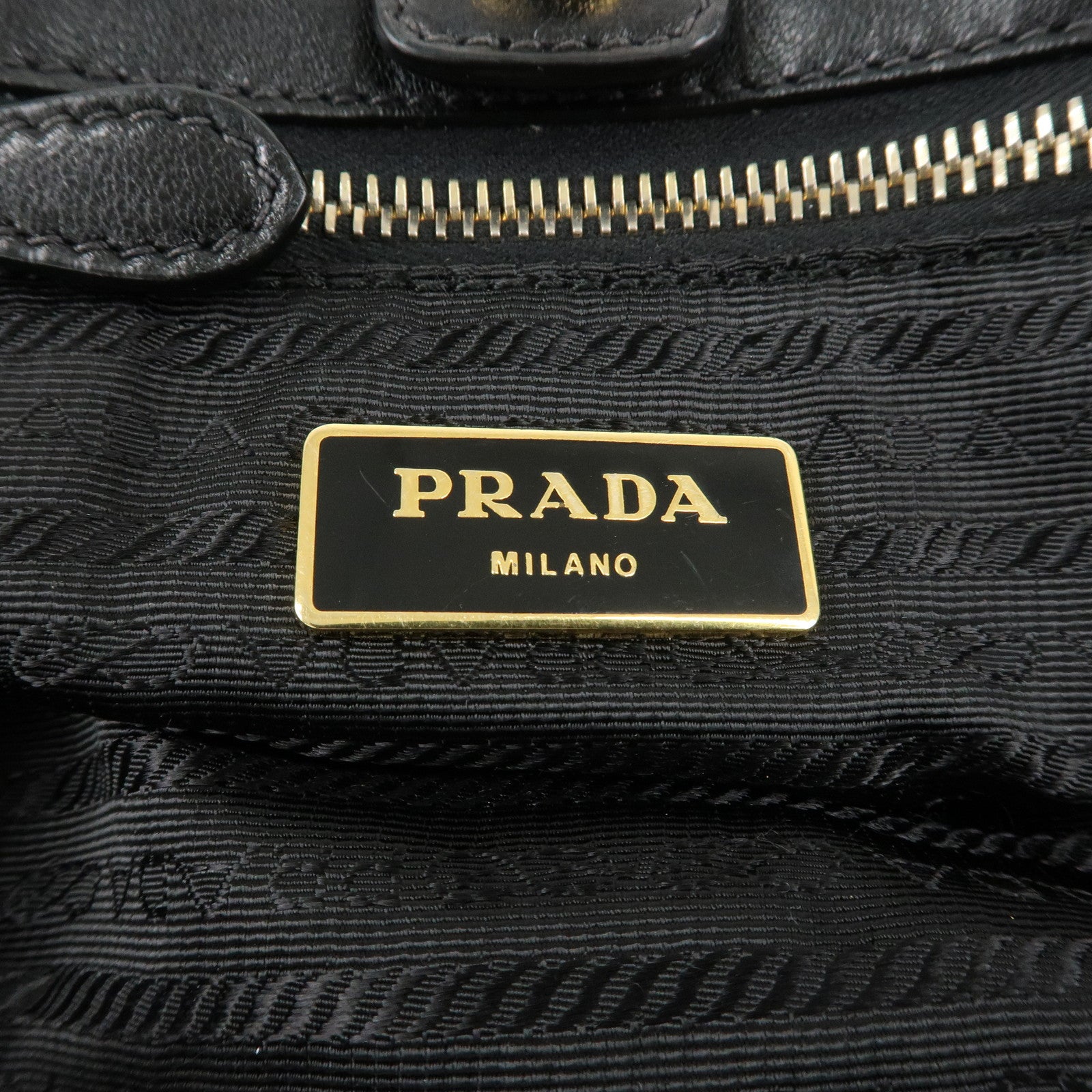 PRADA Nylon Leather Ribbon Hand Bag Tote Bag Black Nero Gold HDW