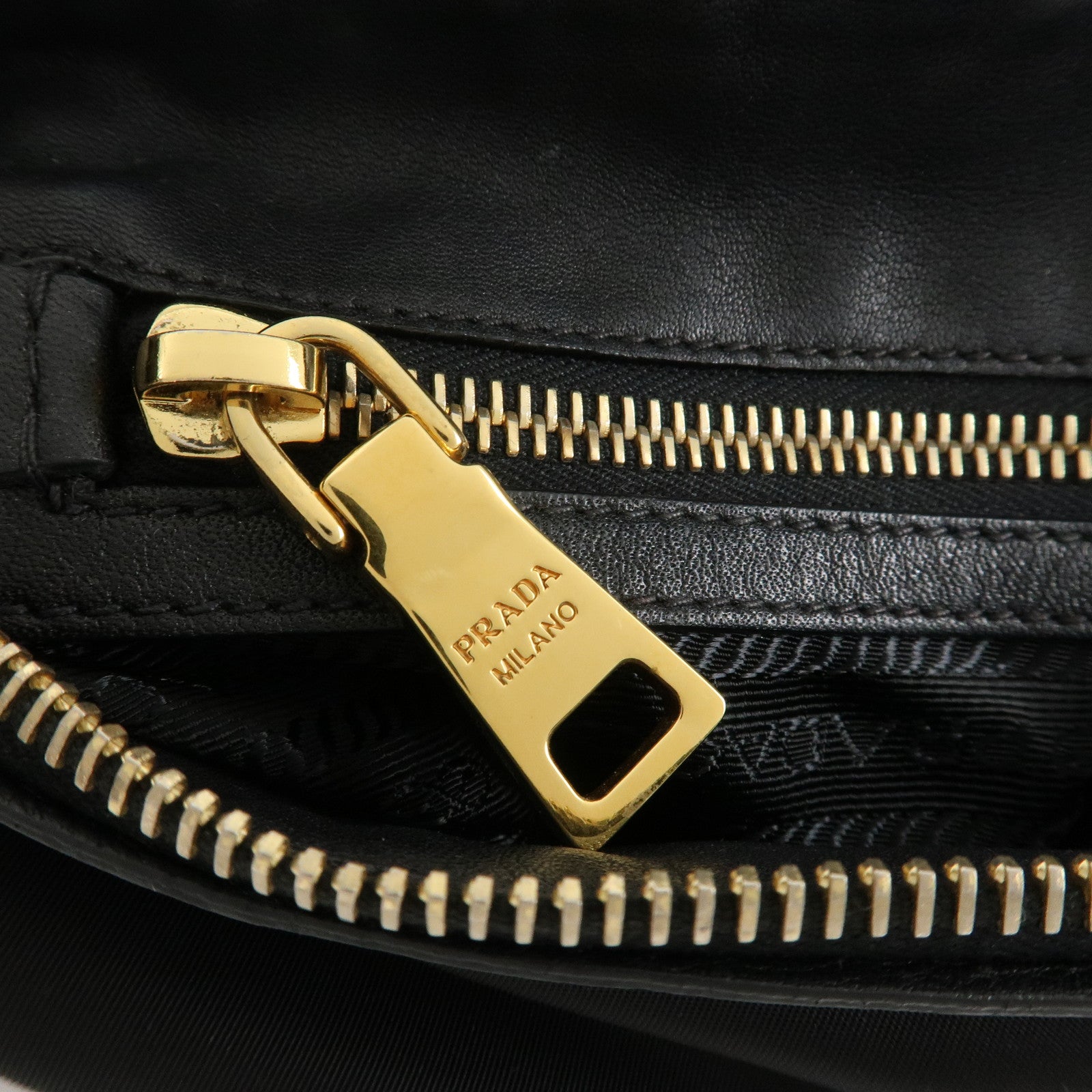 PRADA Nylon Leather Shoulder Bag Black Gold Hardware