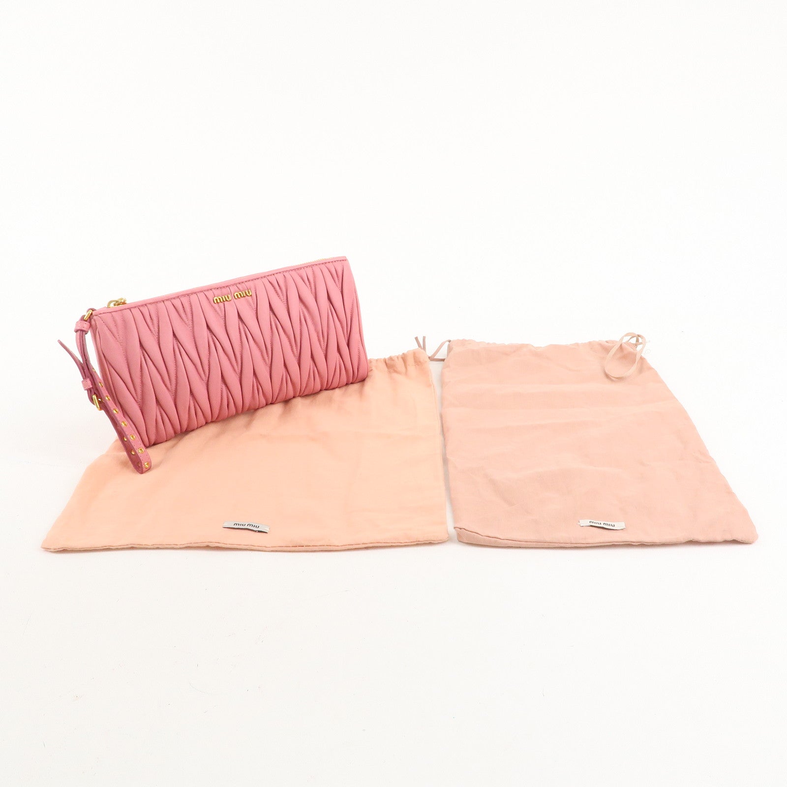 MIU MIU Matelasse Leather Pouch Clutch Bag Pink 5N1455