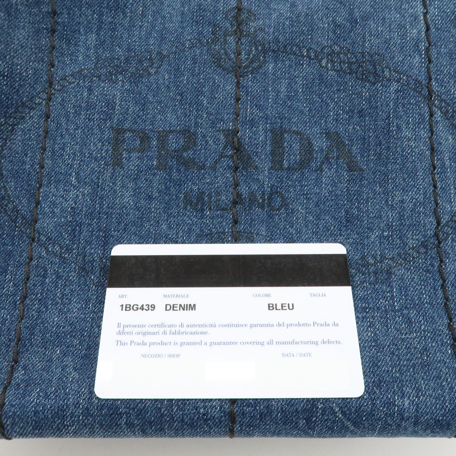 PRADA Canapa Mini Denim 2Way Tote Shoulder Bag Blue 1BG439