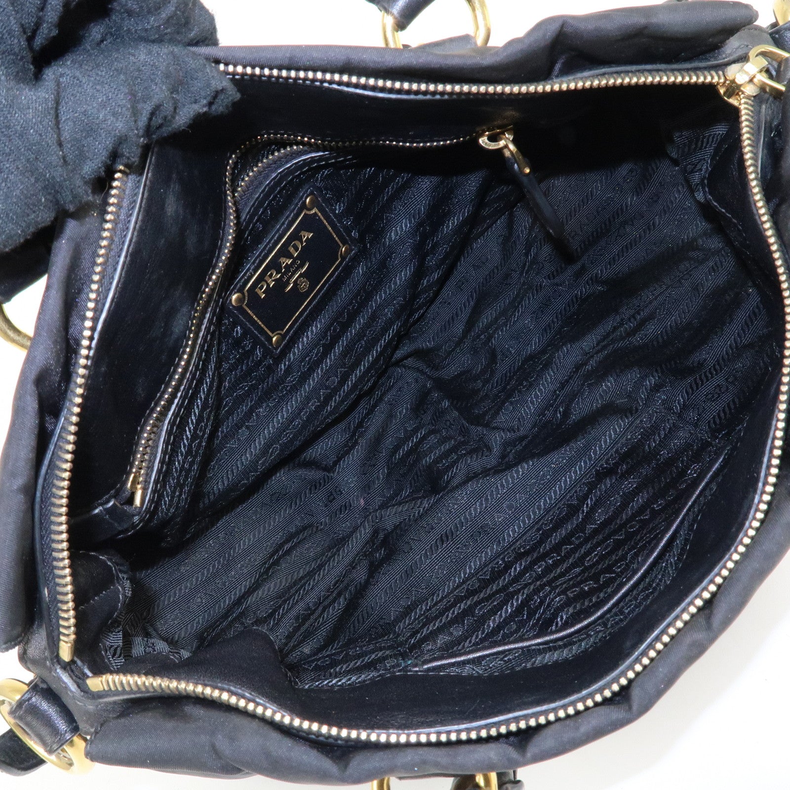 PRADA Logo Nylon Leather 2Way Shoulder Bag Black Gold HDW BN1903 Used