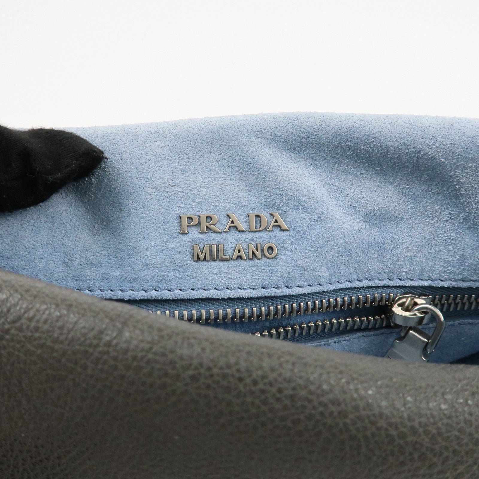 PRADA Etiquette Leather Shoulder Bag Gray Silver Hardware 1BD082 Used