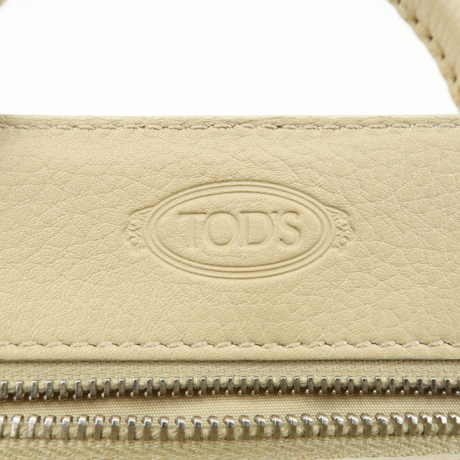 TOD
S Logo Leather Tote Bag Hand Bag Beige Cream