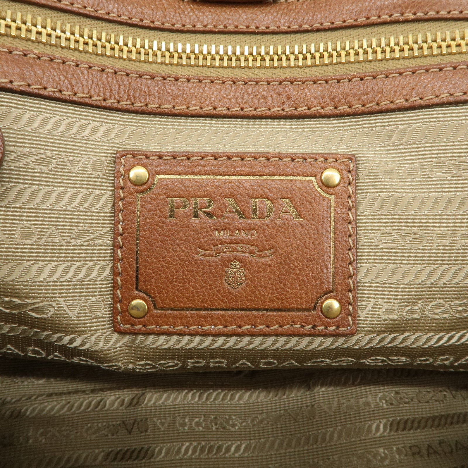 PRADA Logo Jaguard Leather 2way Hand Bag Shoulder Bag Beige Brown