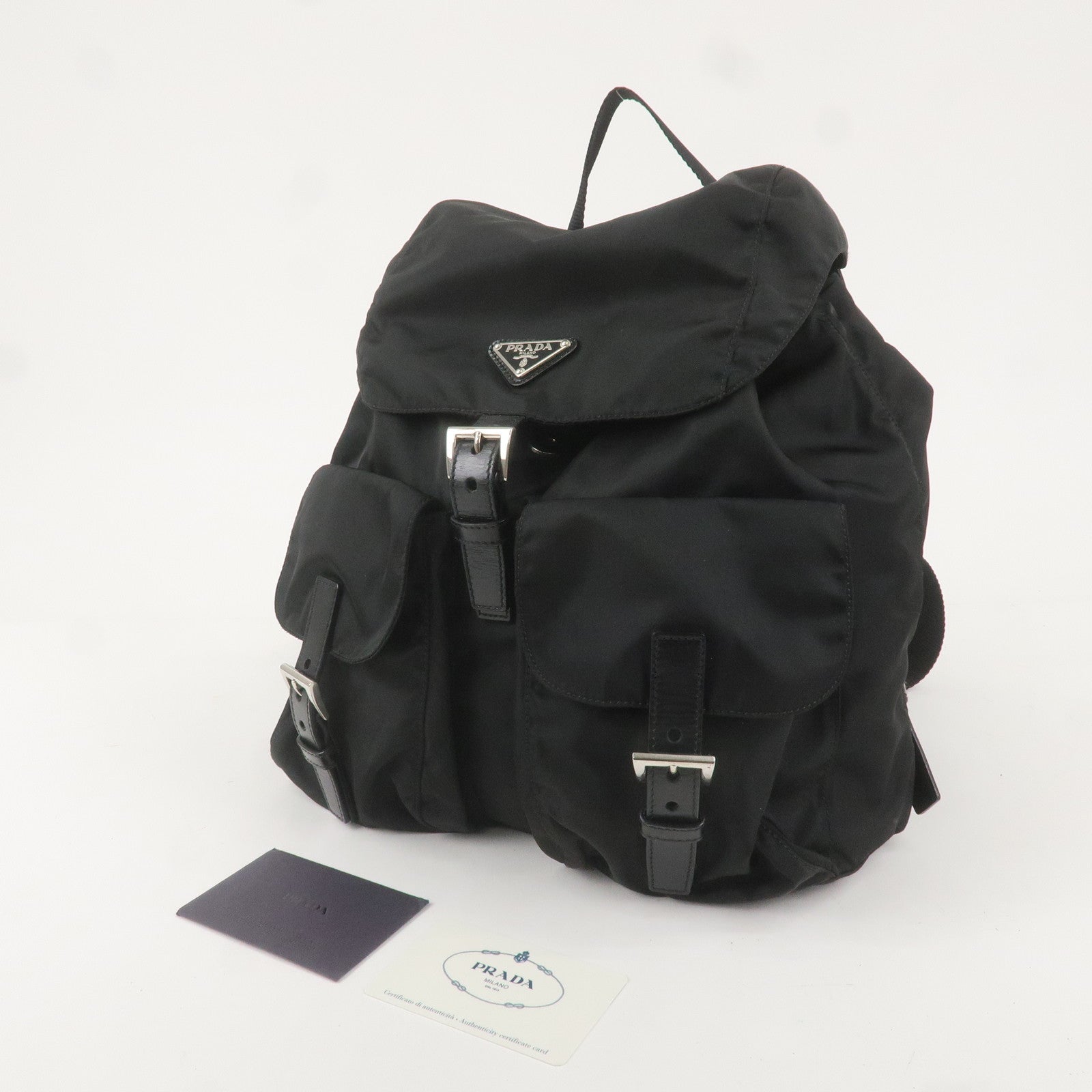 PRADA Logo Nylon Leather Backpack Ruck Sack NERO Black BZ2811