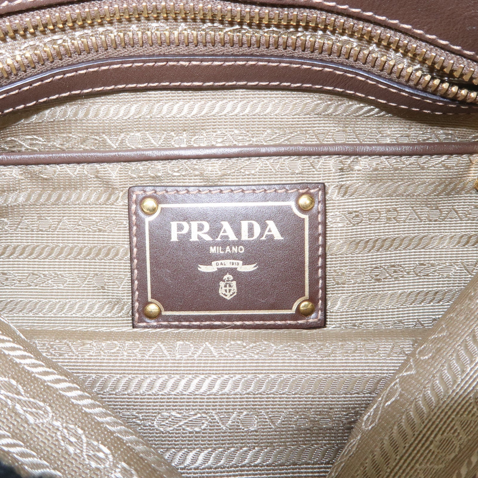 PRADA Logo Jaguard Leather Shoulder Bag Crossbody Bag Beige Brown Used