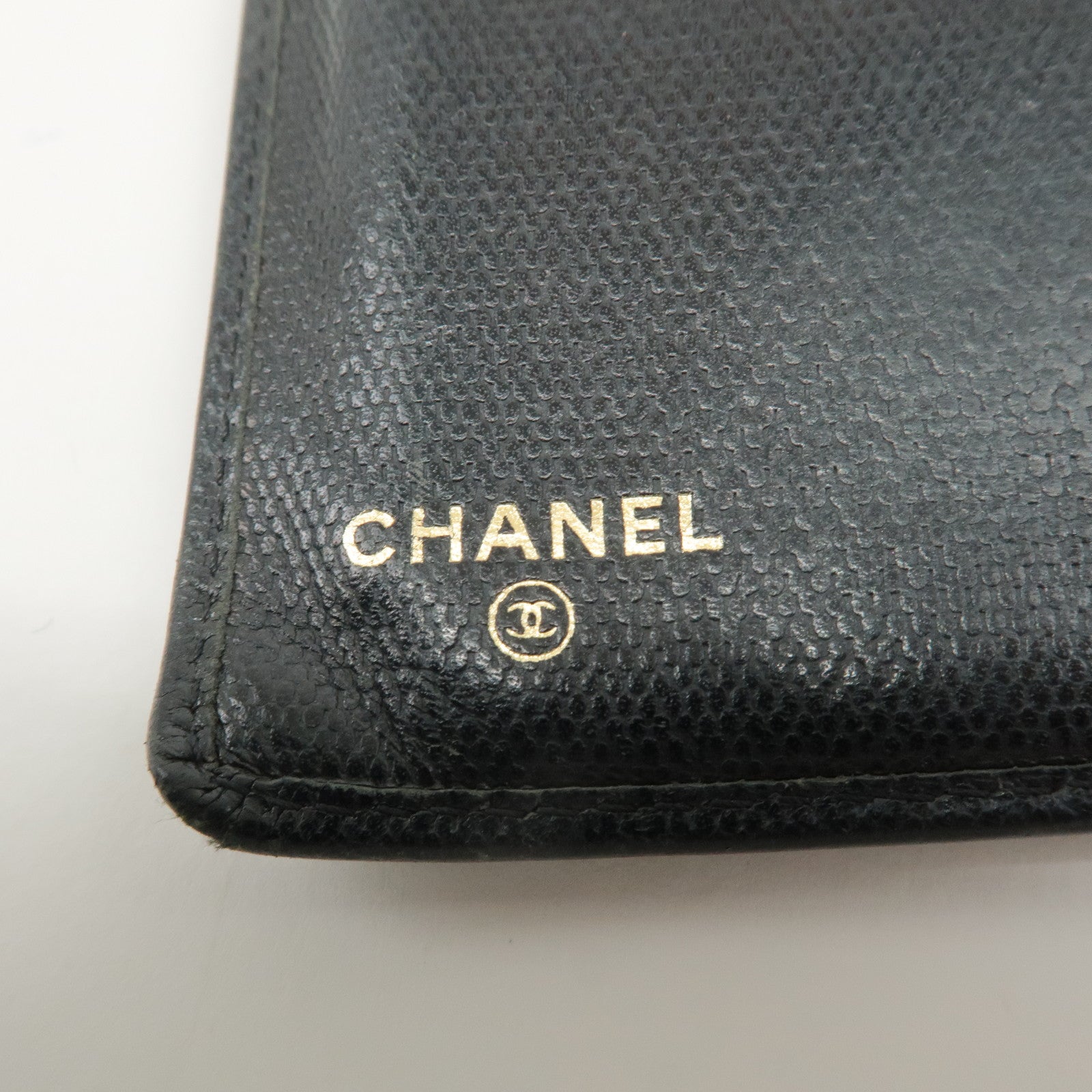 CHANEL COCO Button Leather Bi-Fold Long Wallet Black