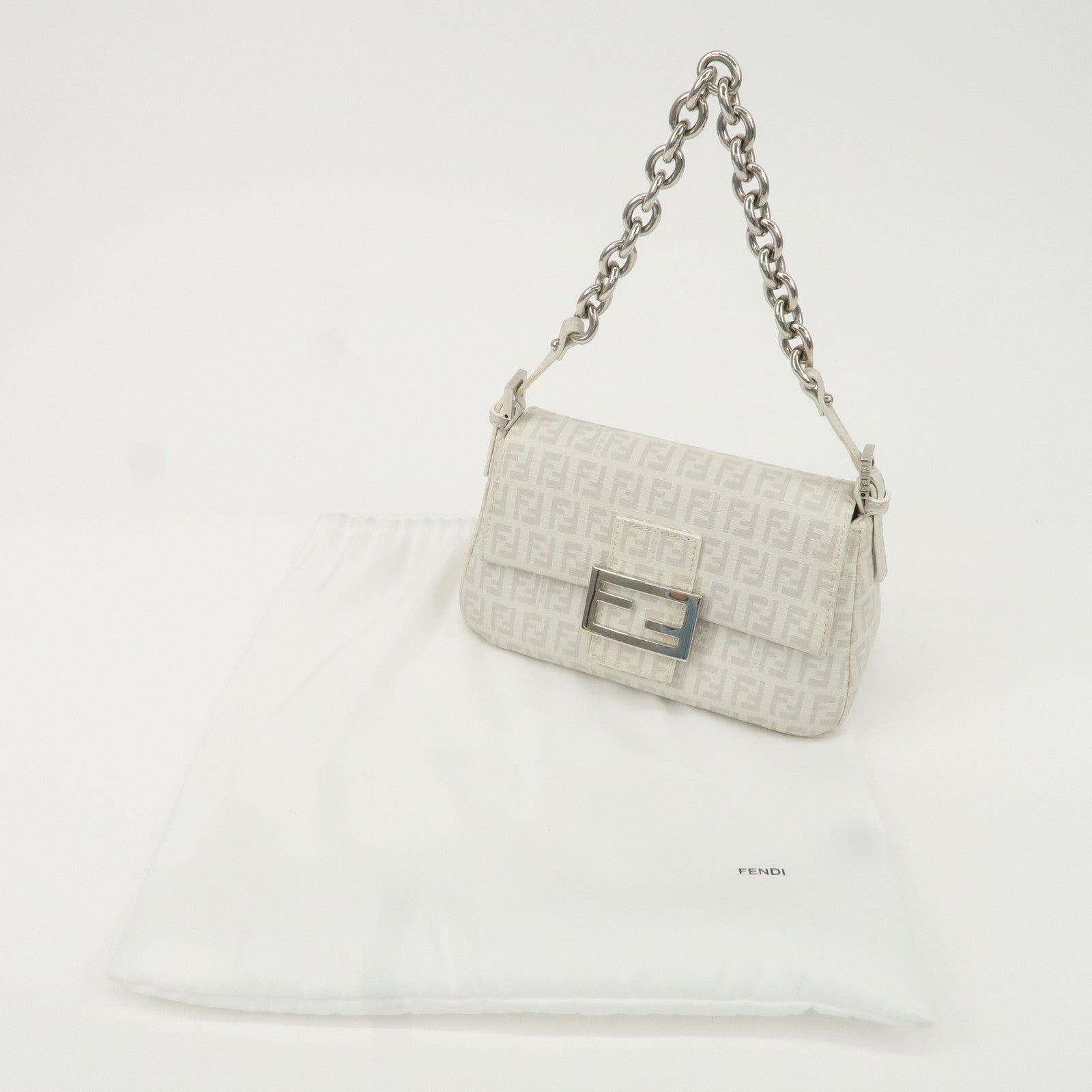 FENDI Mini Mamma Baguette Zucchino Canvas Leather Shoulder Bag