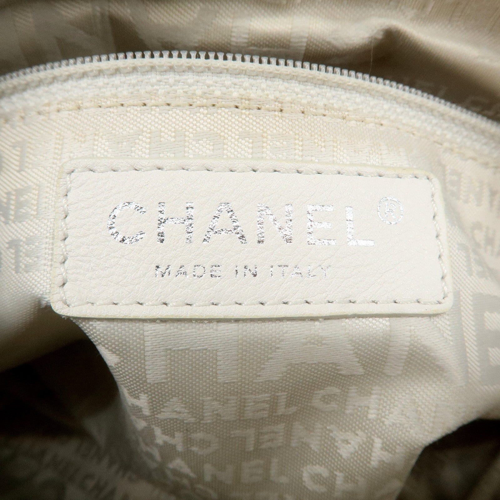 CHANEL Canvas Leather Logo Chain Tote Bag Beige Pink