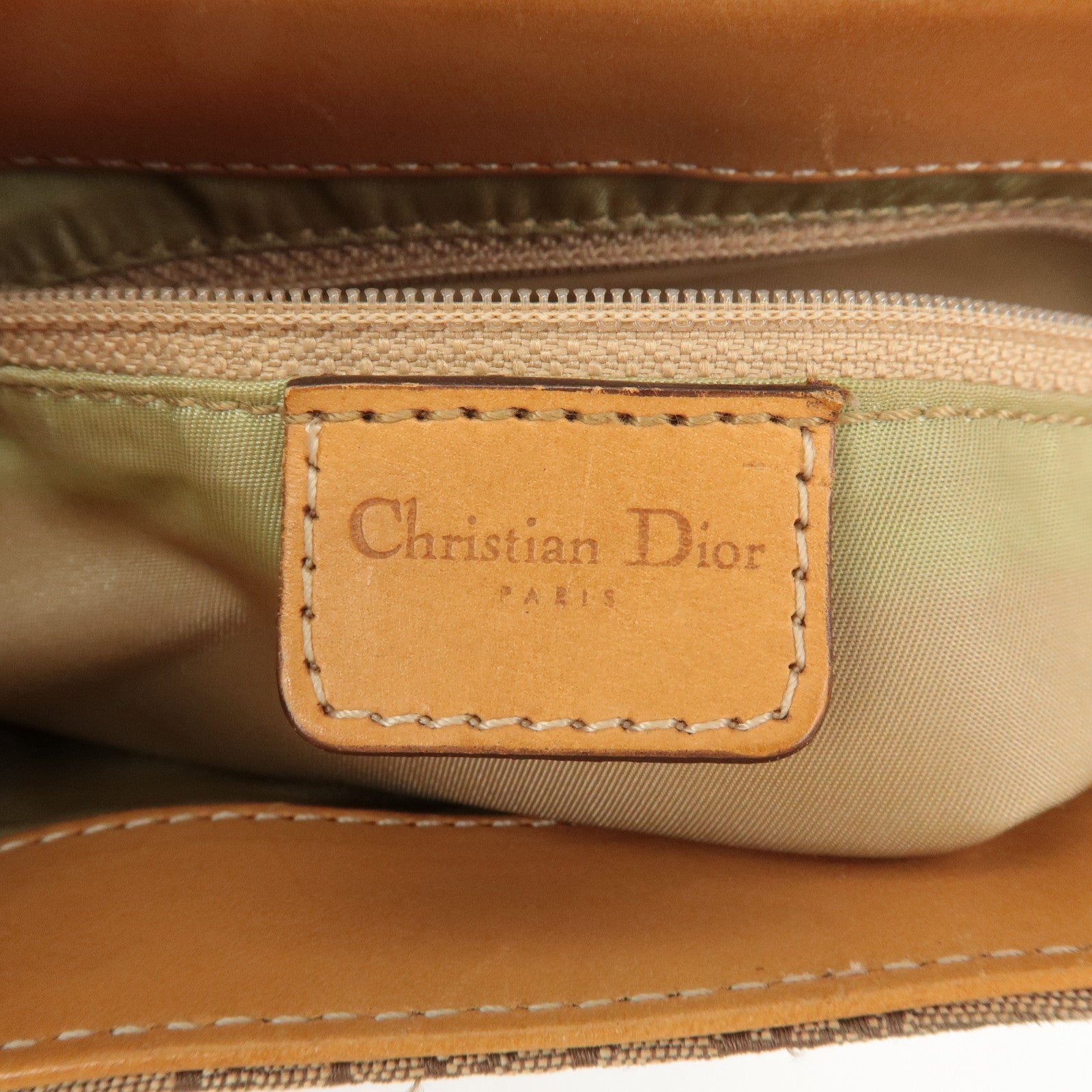 Christian Dior Trotter Canvas Leather Shoulder Bag Beige Brown Used