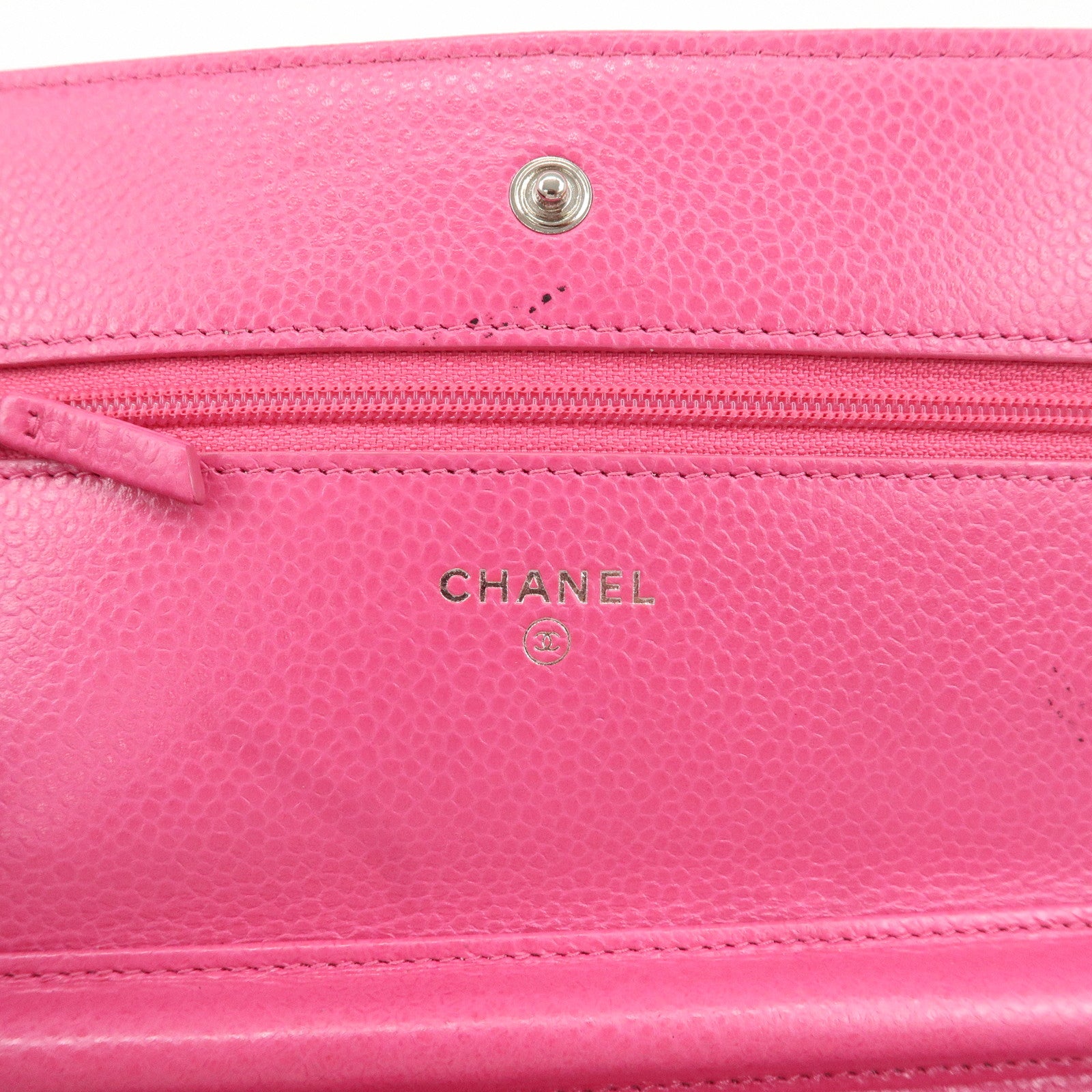 CHANEL Matelasse Caviar Skin Chain Wallet Purse Pink Silver AP0250 Used