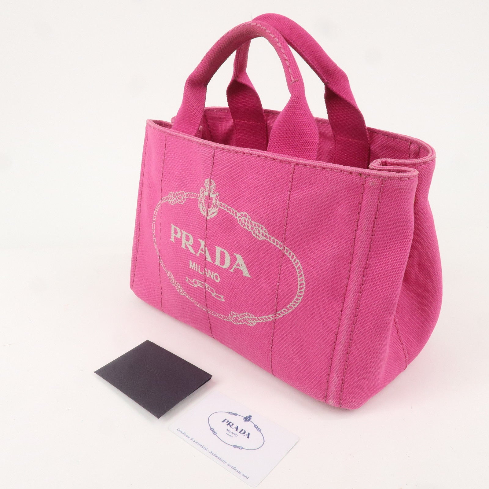 PRADA Logo Canapa Mini Canvas Hand Bag Tote Bag Pink BN2439