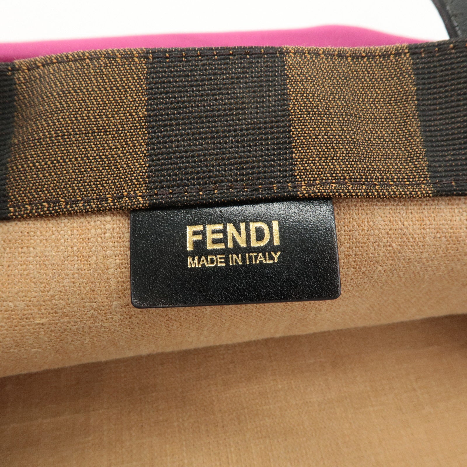 FENDI Pequin Canvas Leather Tote Bag Hand Bag Brown Pink 8BH252