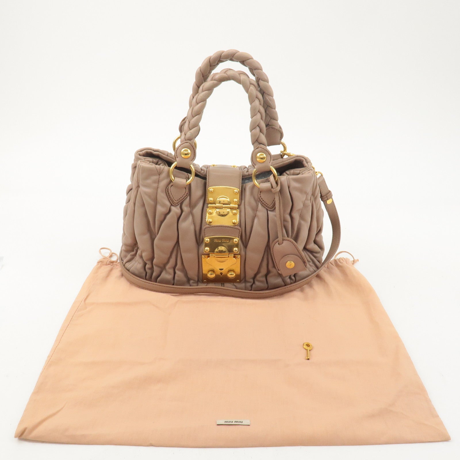 MIU MIU Matelasse Leather 2Way Bag Hand Bag Pink Beige