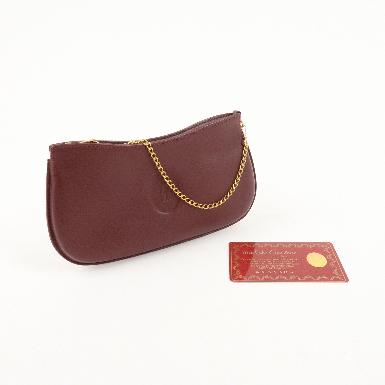 Cartier Must Line Must Do Leather Chain Strap Pouch Bordeaux