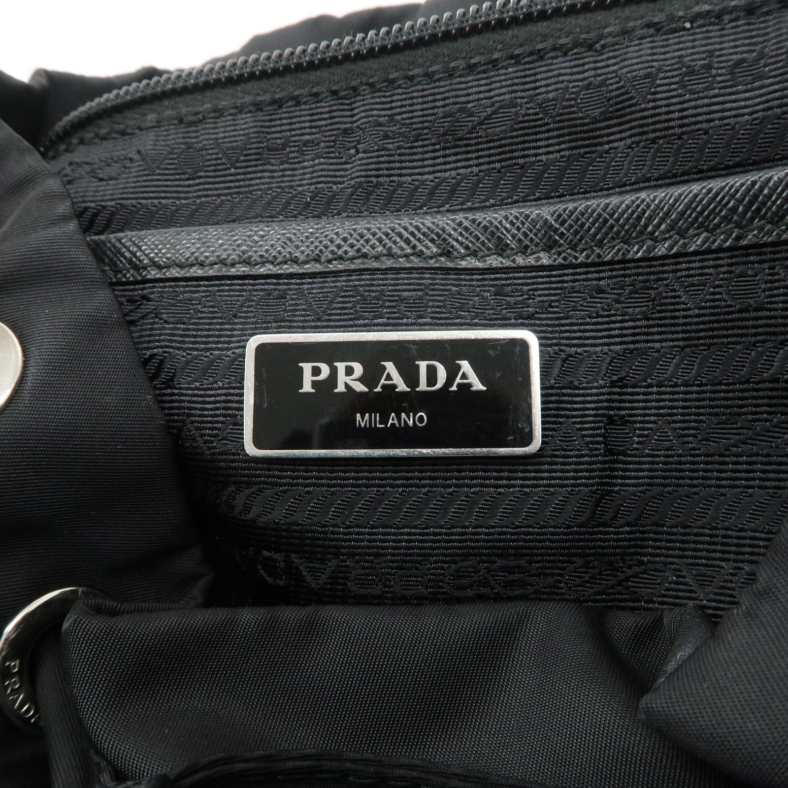 PRADA Logo Nylon Lether Back Pack Ruck Sack Black