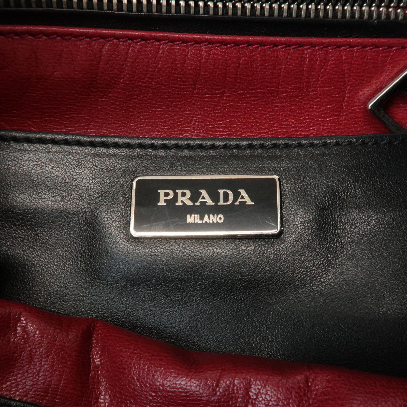 PRADA Calf Leather Drawstring Shoulder Bag Studs Tassel B5061M Used