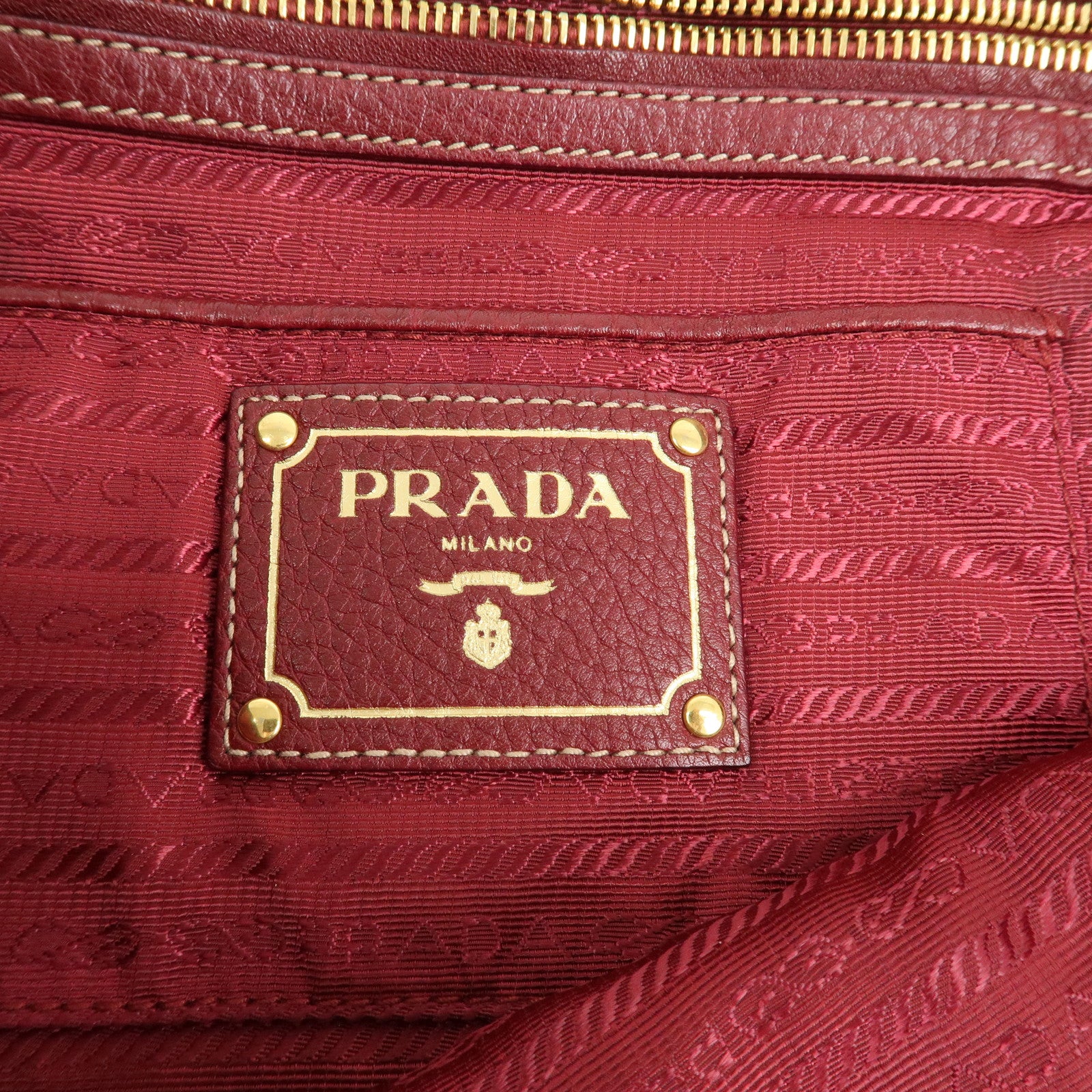 PRADA Logo Nylon Leather Tote Bag Shoulder Bag Dark Red BR4634