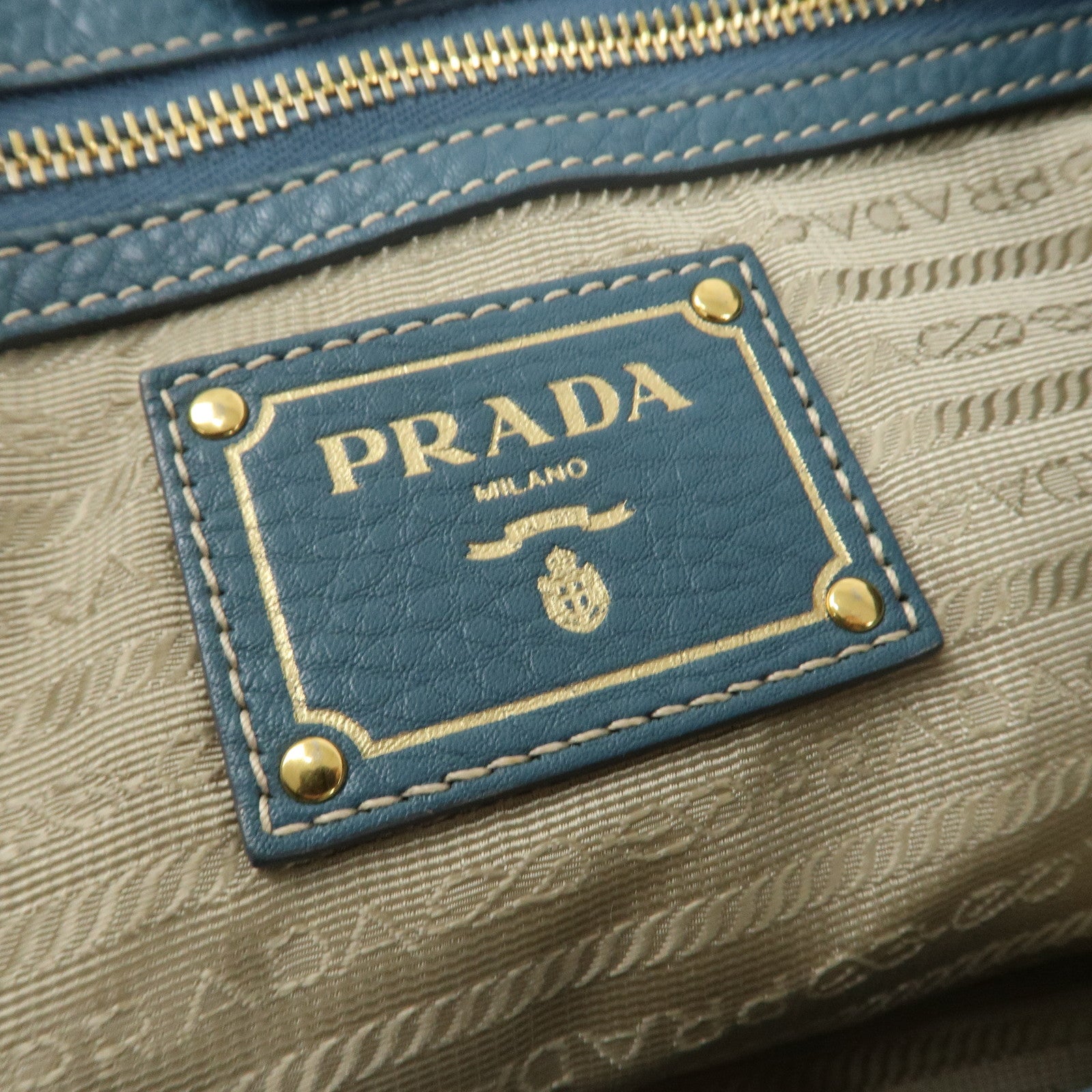 PRADA Leather 2Way Bag Hand Bag Shoulder Bag Blue Gold HDW Used