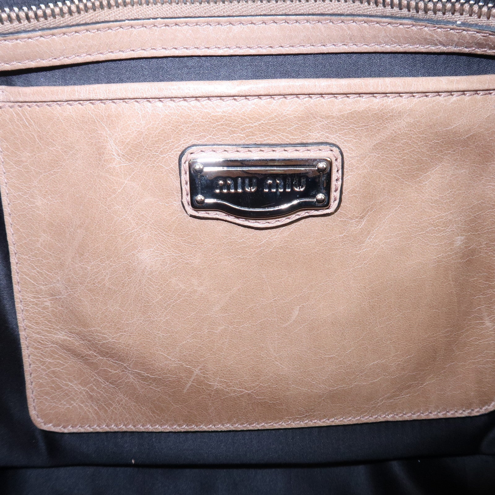 MIU MIU Leather 2Way Shoulder Bag Hand Bag Beige RT0383