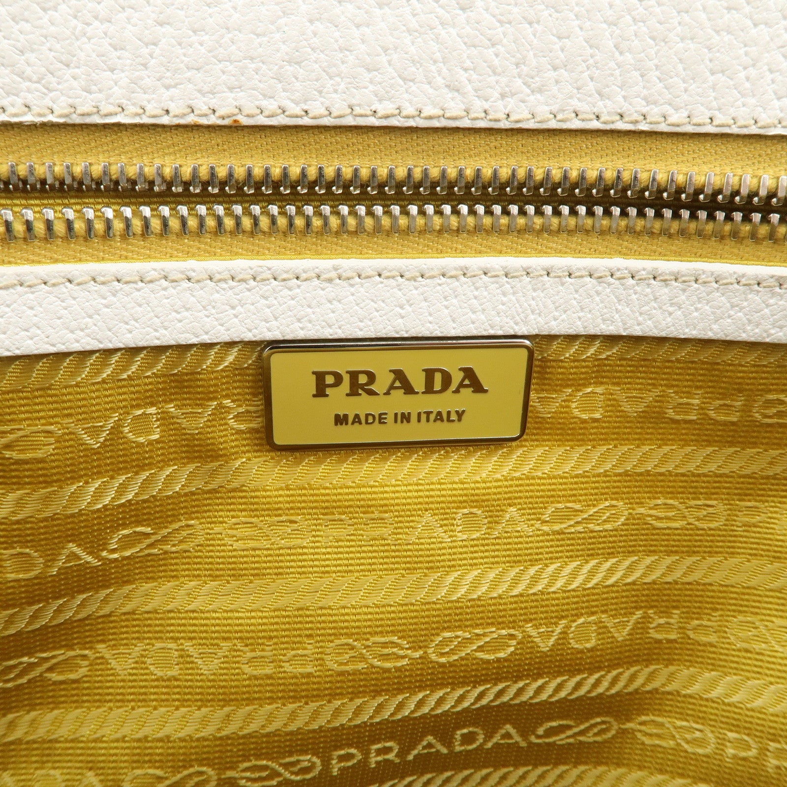 PRADA Triangle Logo Canvas Leather Shoulder Bag Yellow Silver HDW Used