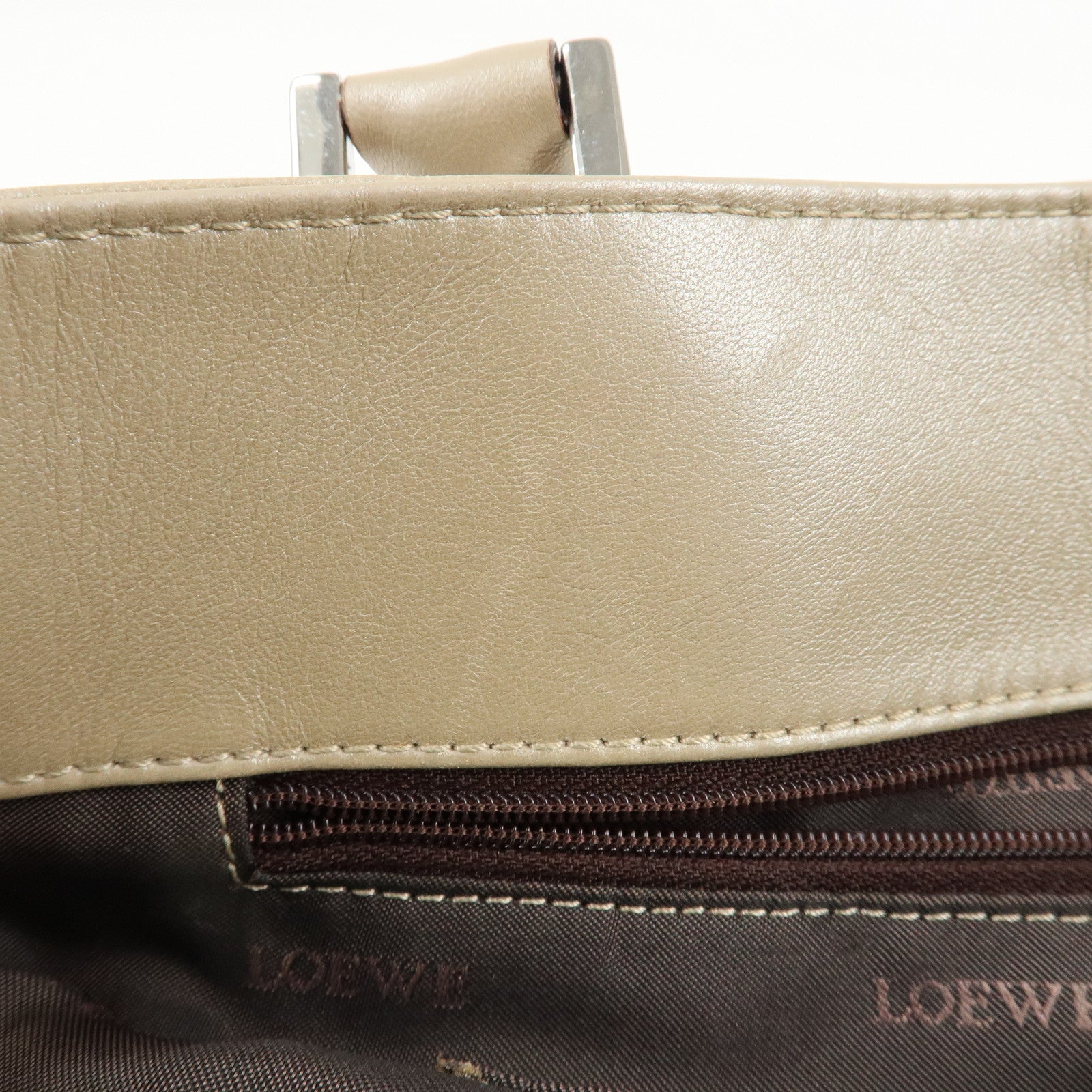 LOEWE Anagram Leather Tote Bag Shoulder Bag Hand Bag Beige Used