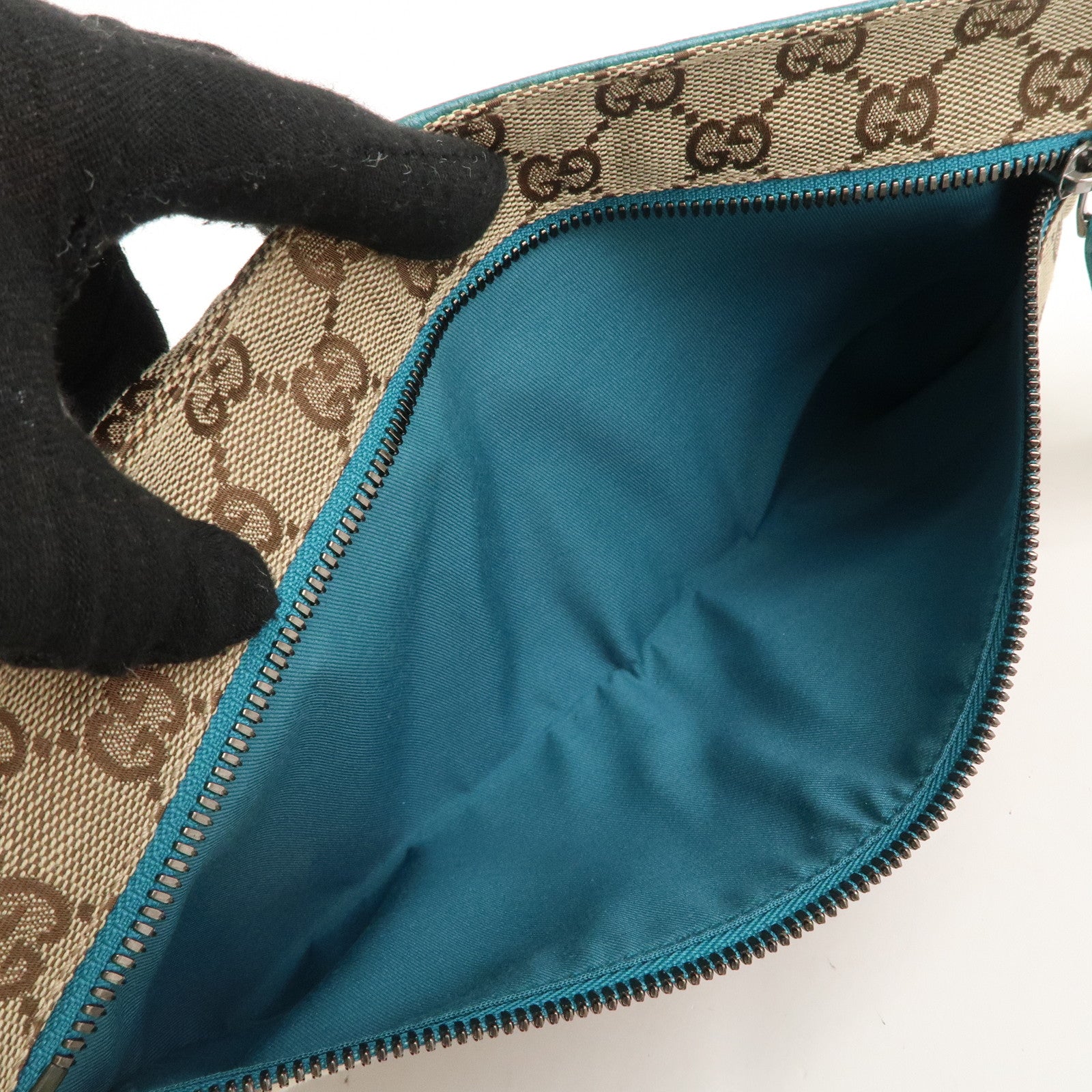 GUCCI GG Canvas Leather Waist Bag Crossbody Bag Turquoise 28566