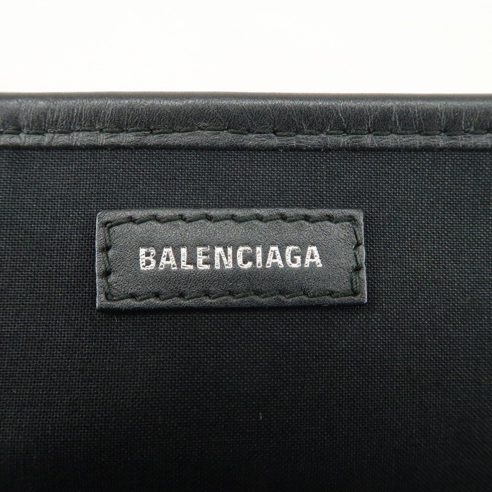 BALENCIAGA Navy Cabas S Canvas Leather Tote Bag Ivory Black 339933