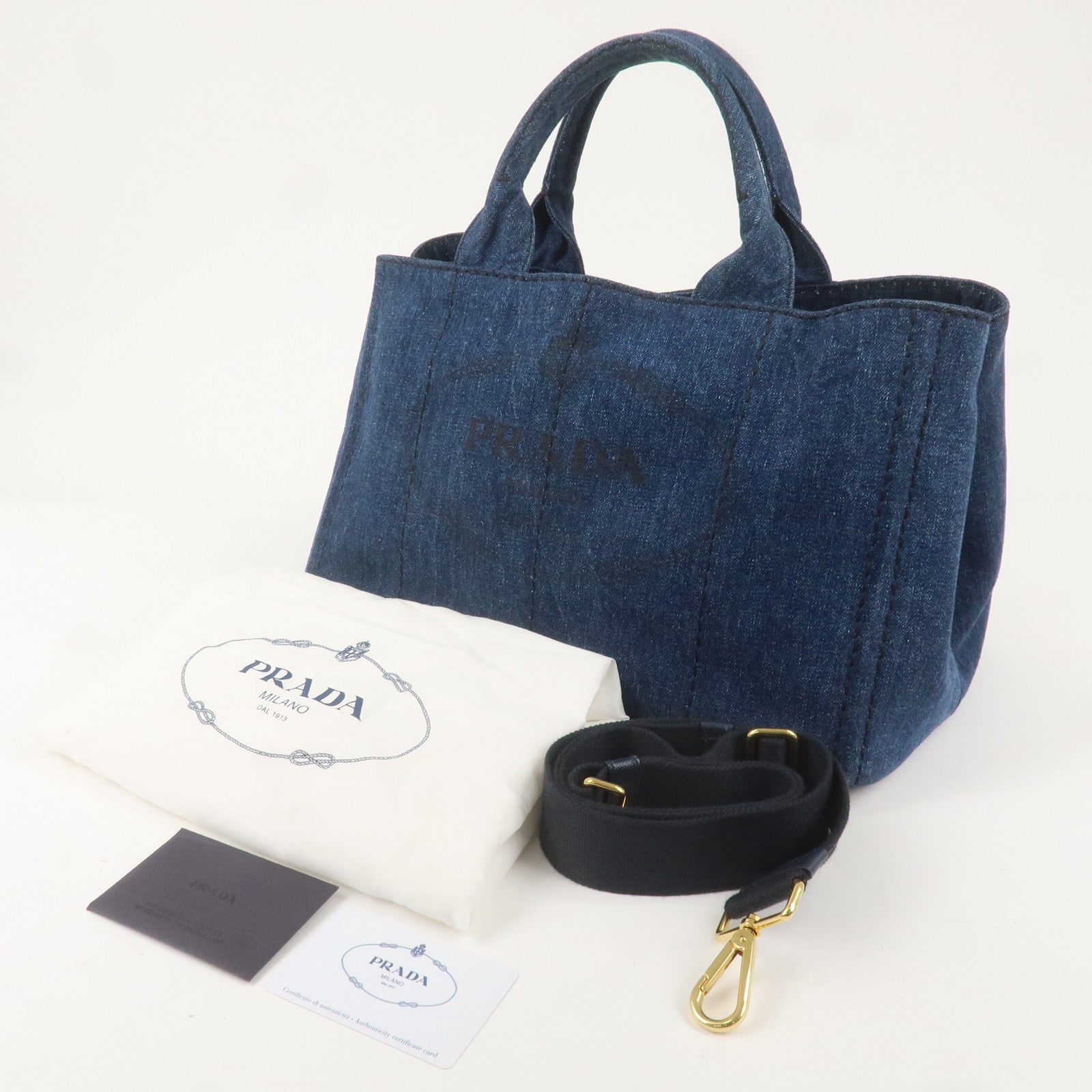 PRADA Canapa Denim Logo 2 Way Hand Bag Blue Black B2642B