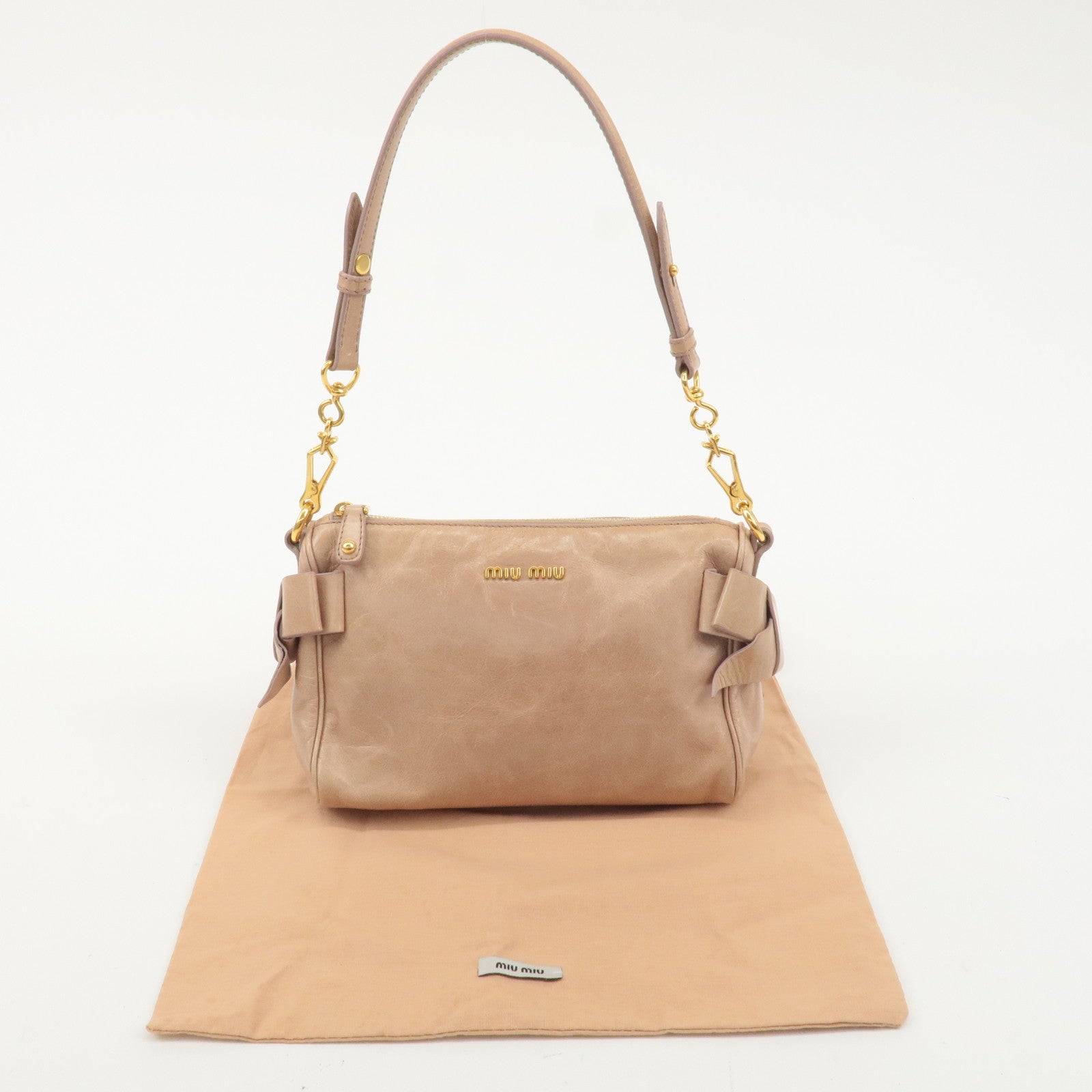 MIU MIU Leather Shoulder Bag Hand Bag Pink Beige