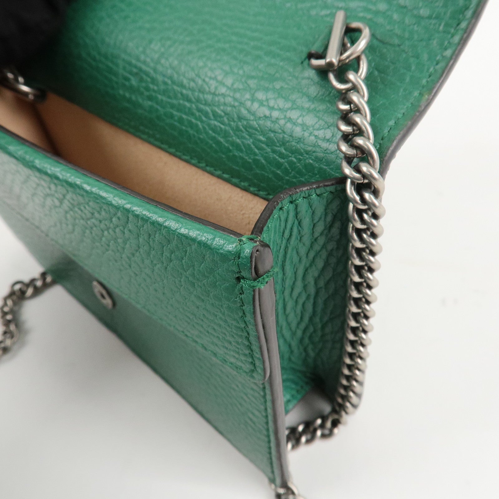 GUCCI Duonissos Leather Chain Shoulder Bag Green 476432